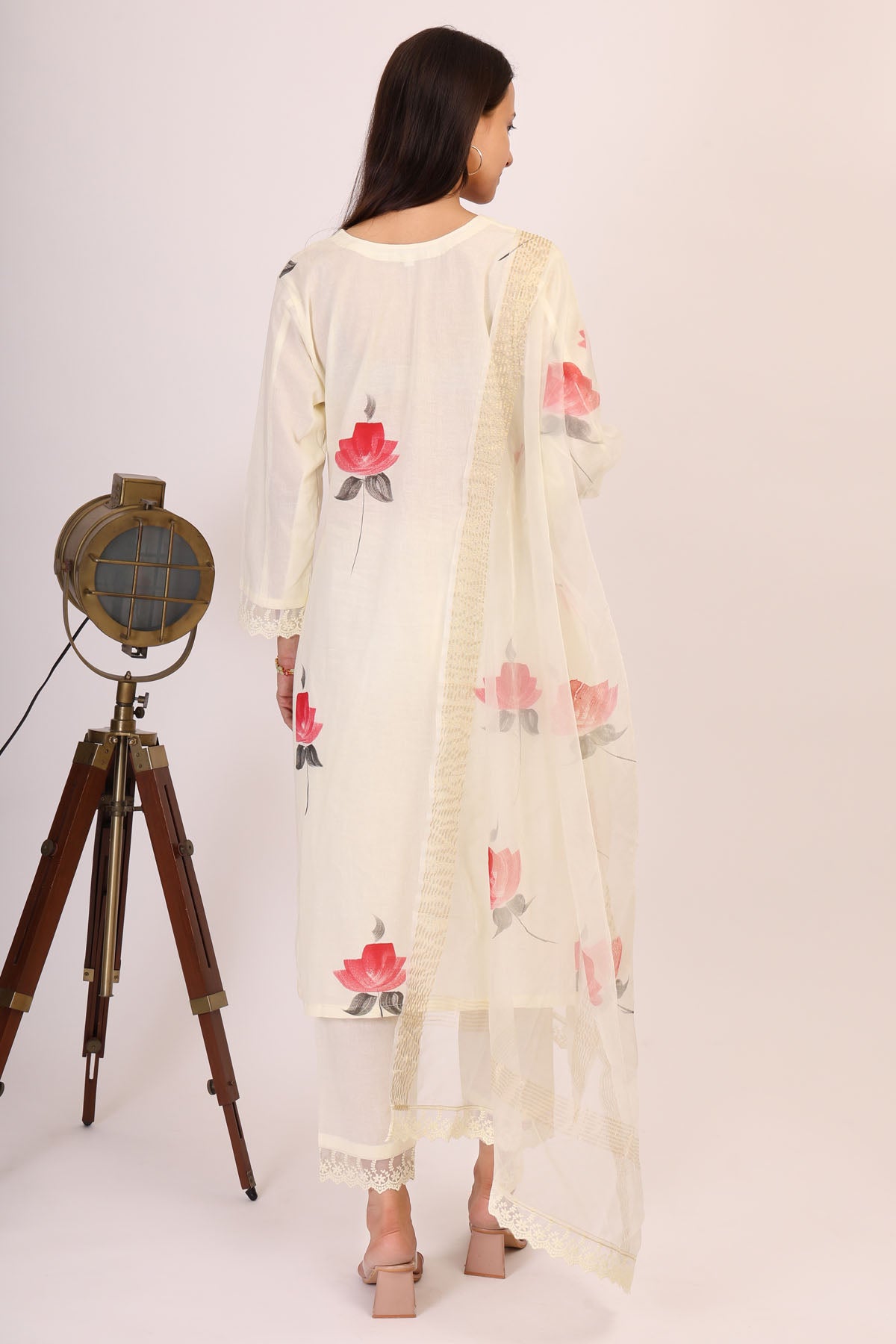 Cream Hand Painted Kurta Set