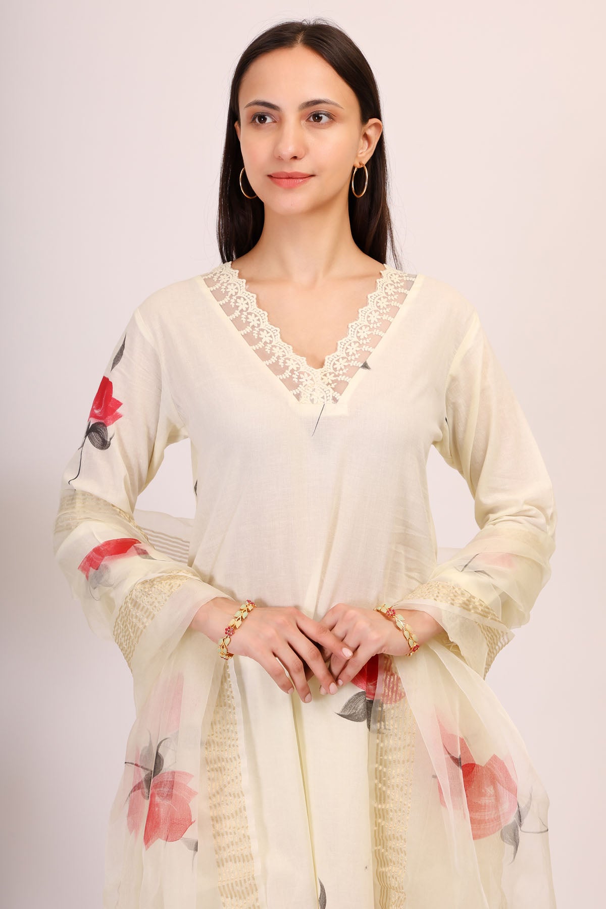 Cream Hand Painted Kurta Set