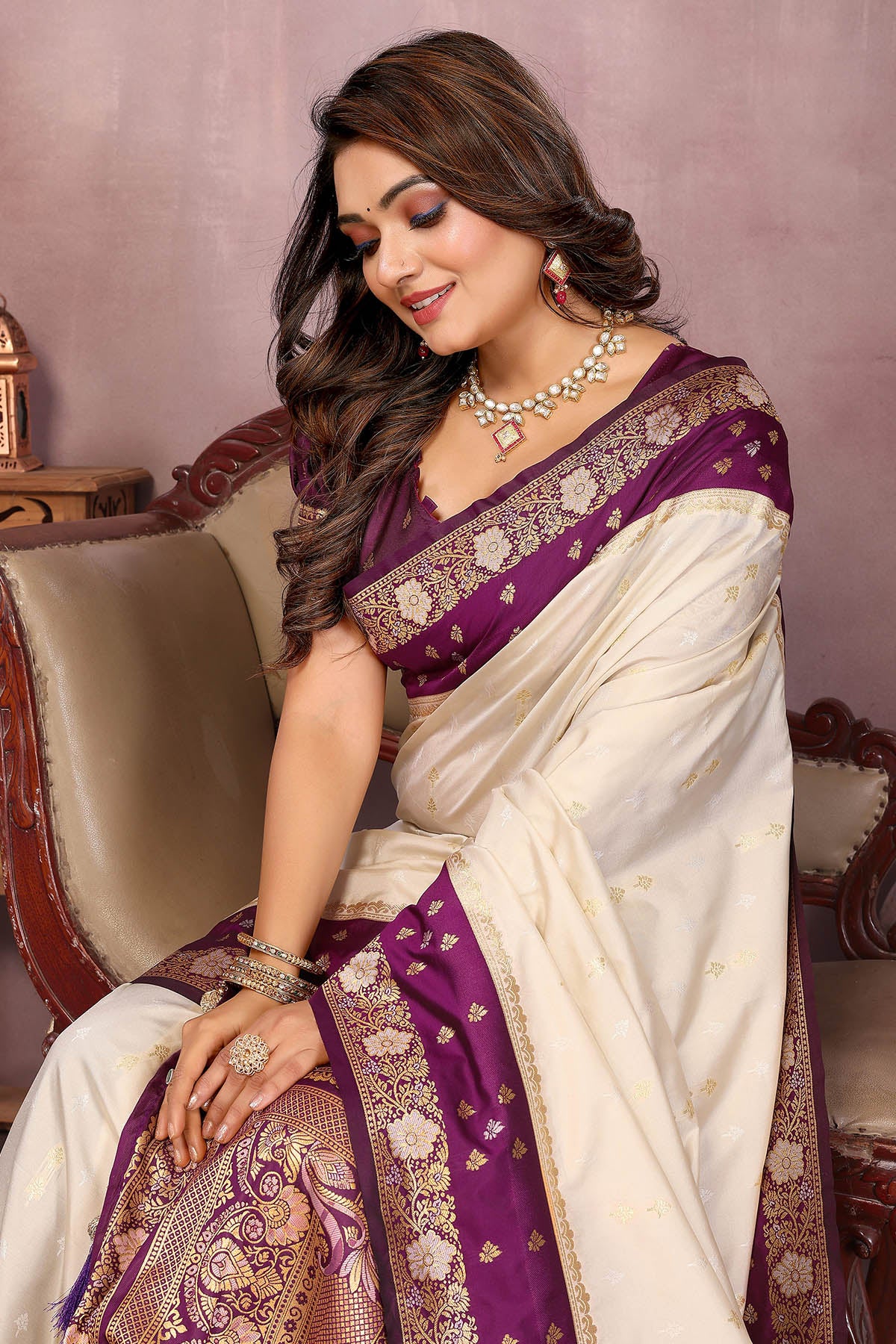 Cream Kalamkari Silk Zari Saree