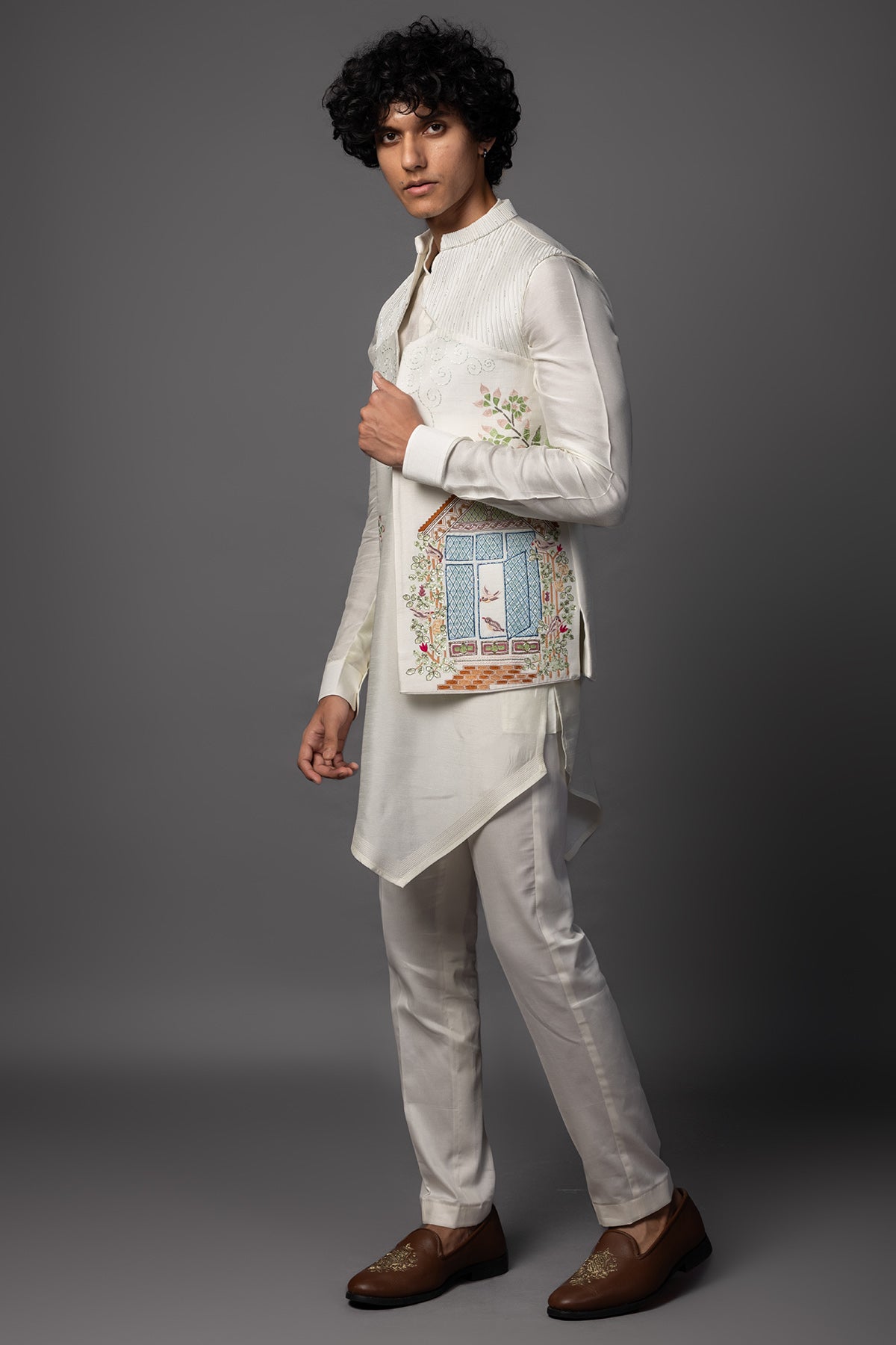 Cream Kasuti Leather Kurta Set