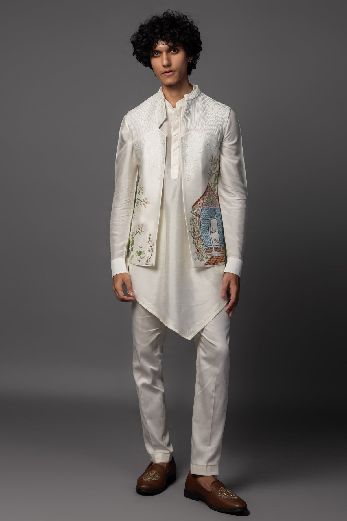 Buy Cream Kasuti Leather Kurta Set for men by Paarsh Atelier online available at scrollnshops