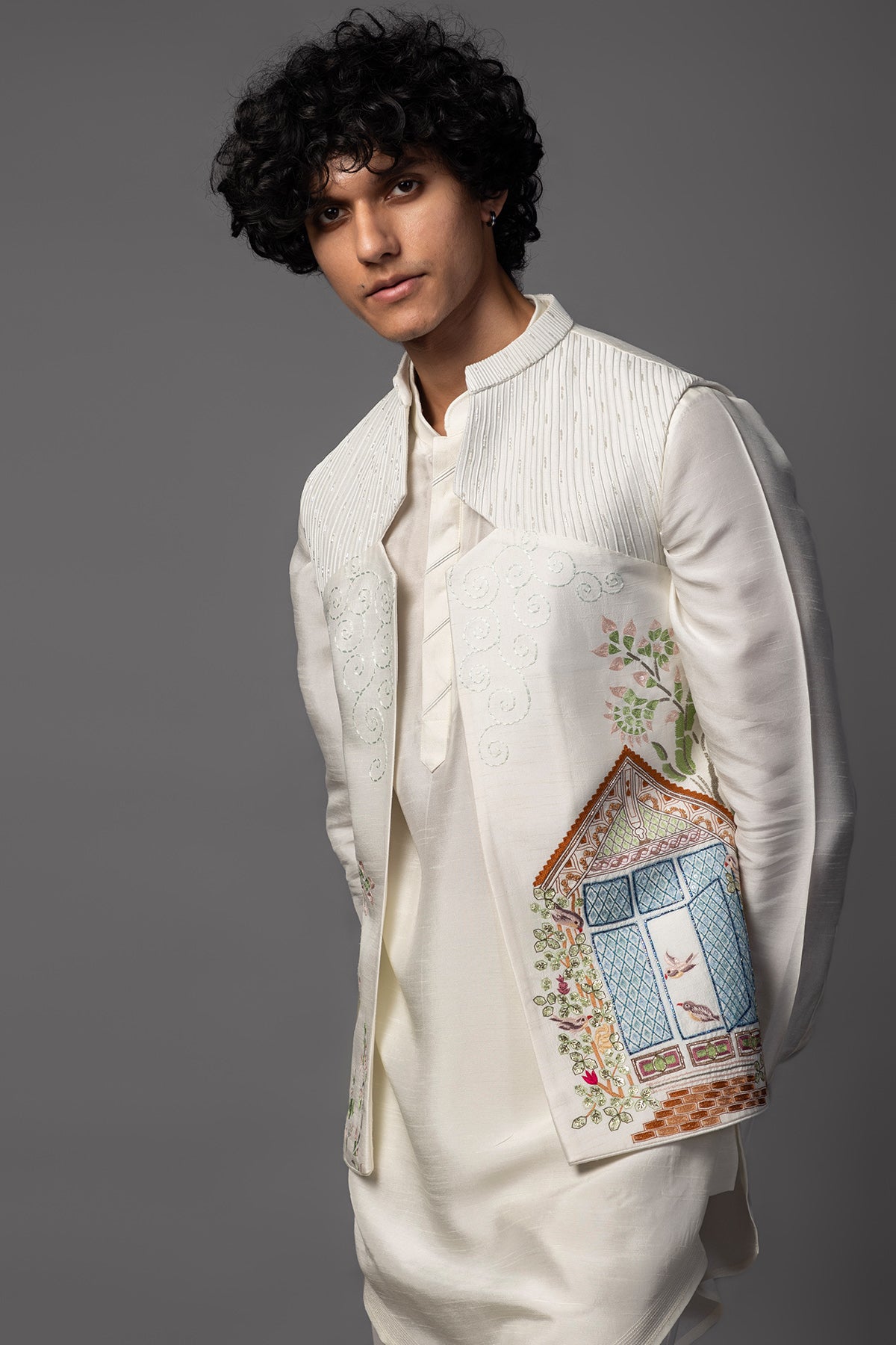 Cream Kasuti Leather Kurta Set