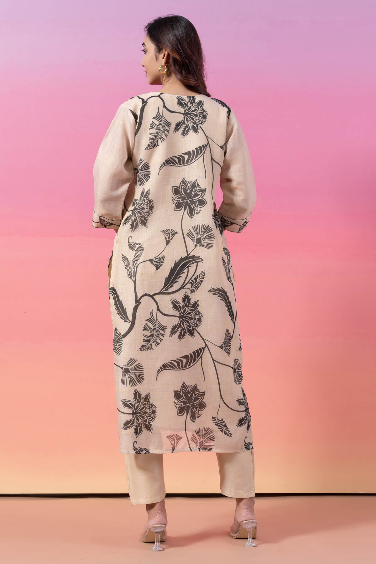 Cream Linen Cotton Kurta Set