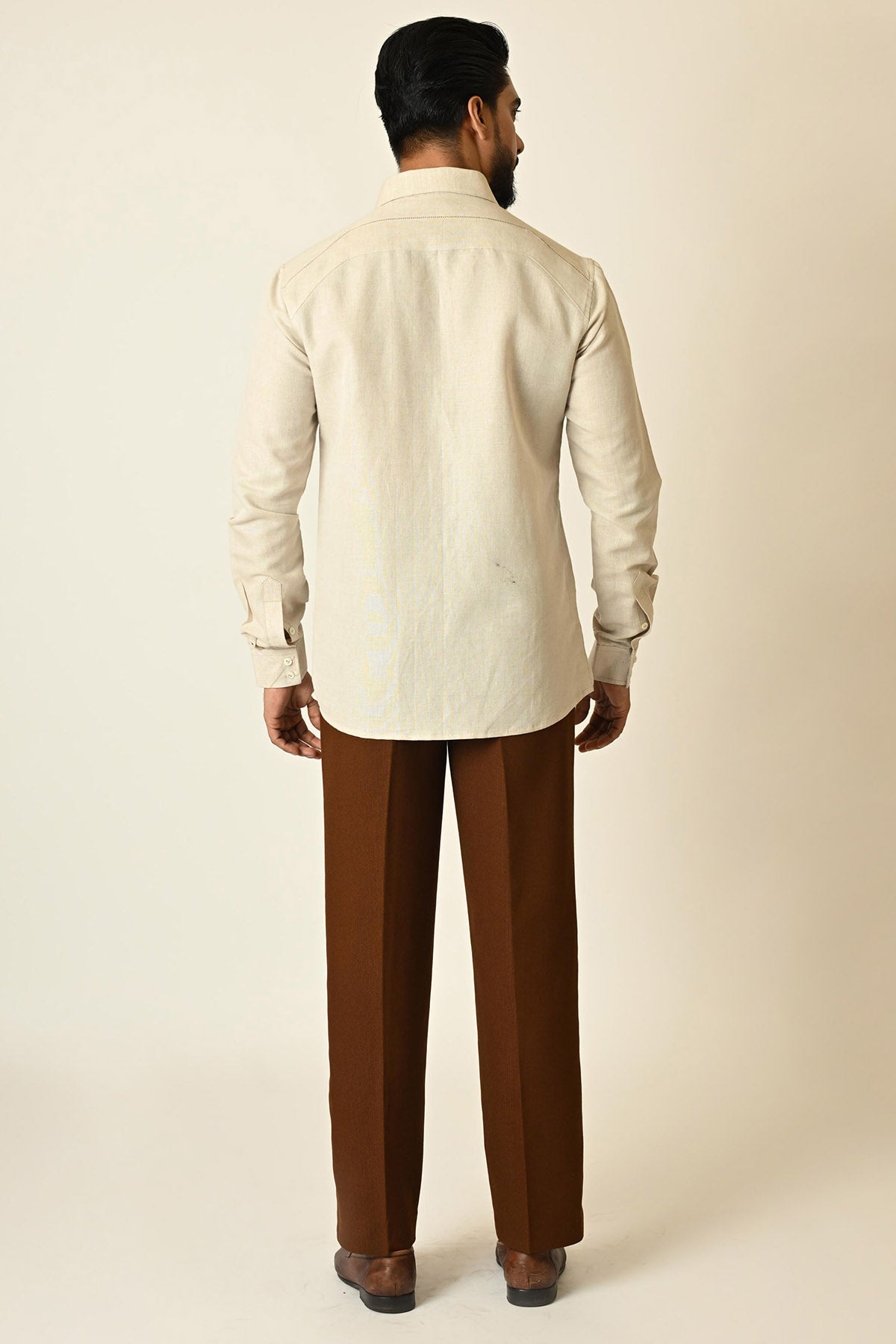 Cream Linen Deer Paneled Shirt