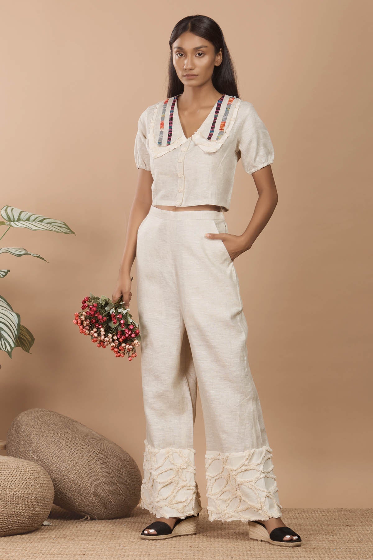 Buy Niyami Coastal Charm: Linen Peter Pan Set at scrollnshops