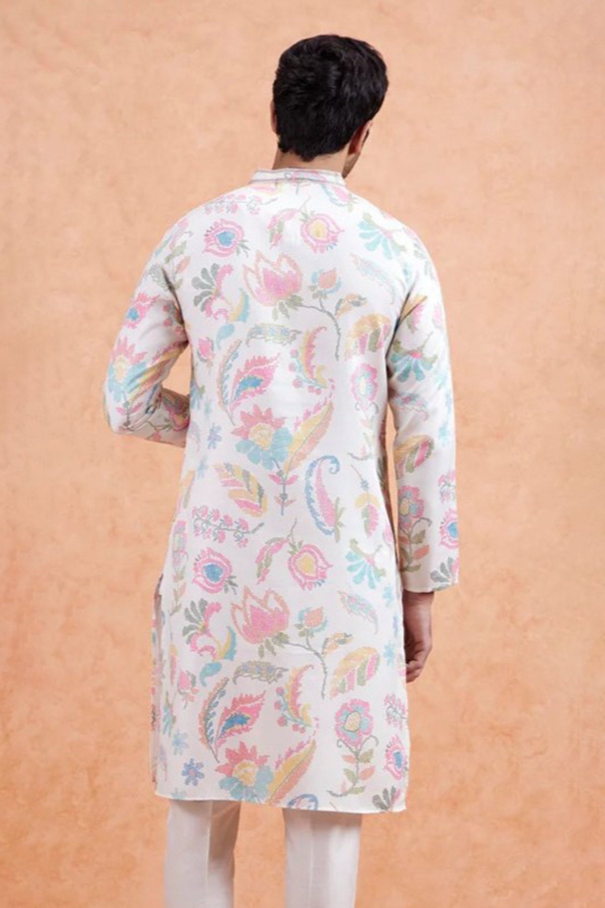 Cream Linen Printed Work Kurta