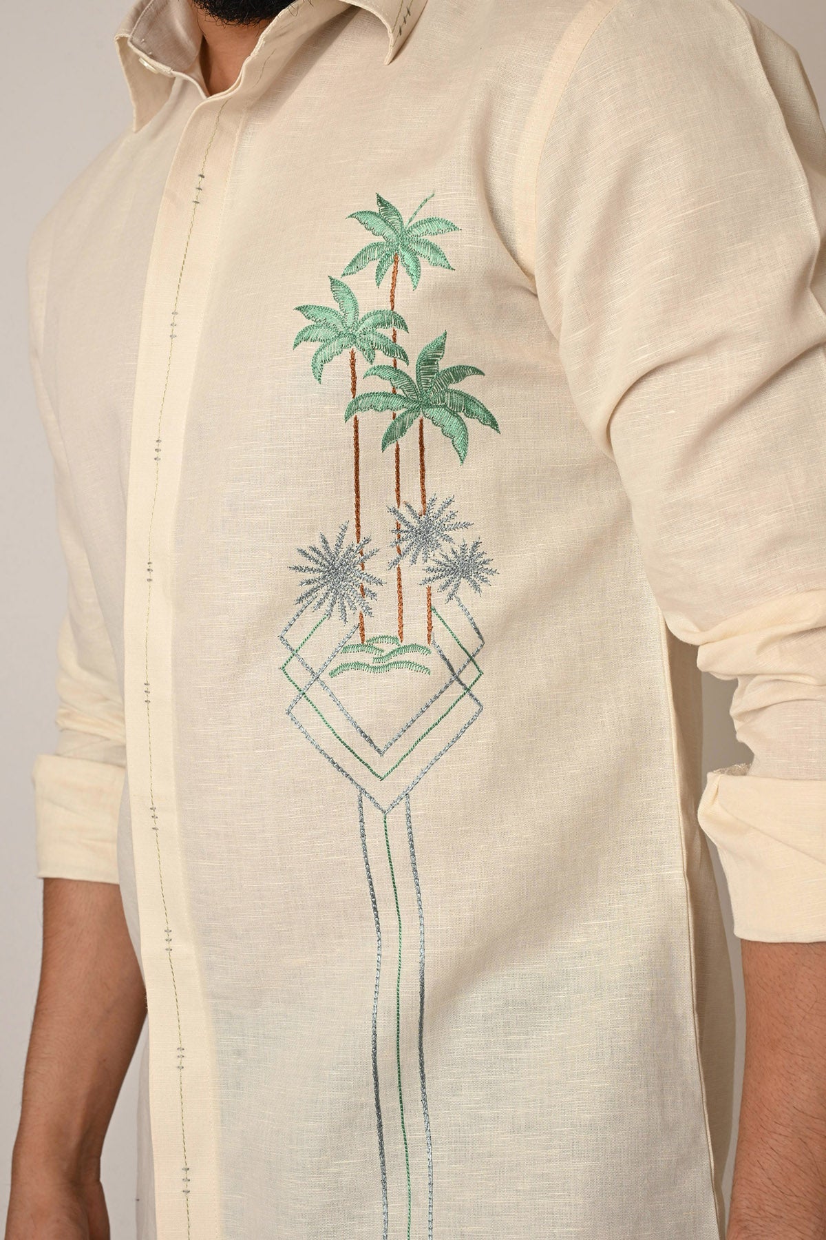 Cream Linen Thread Work Shirt