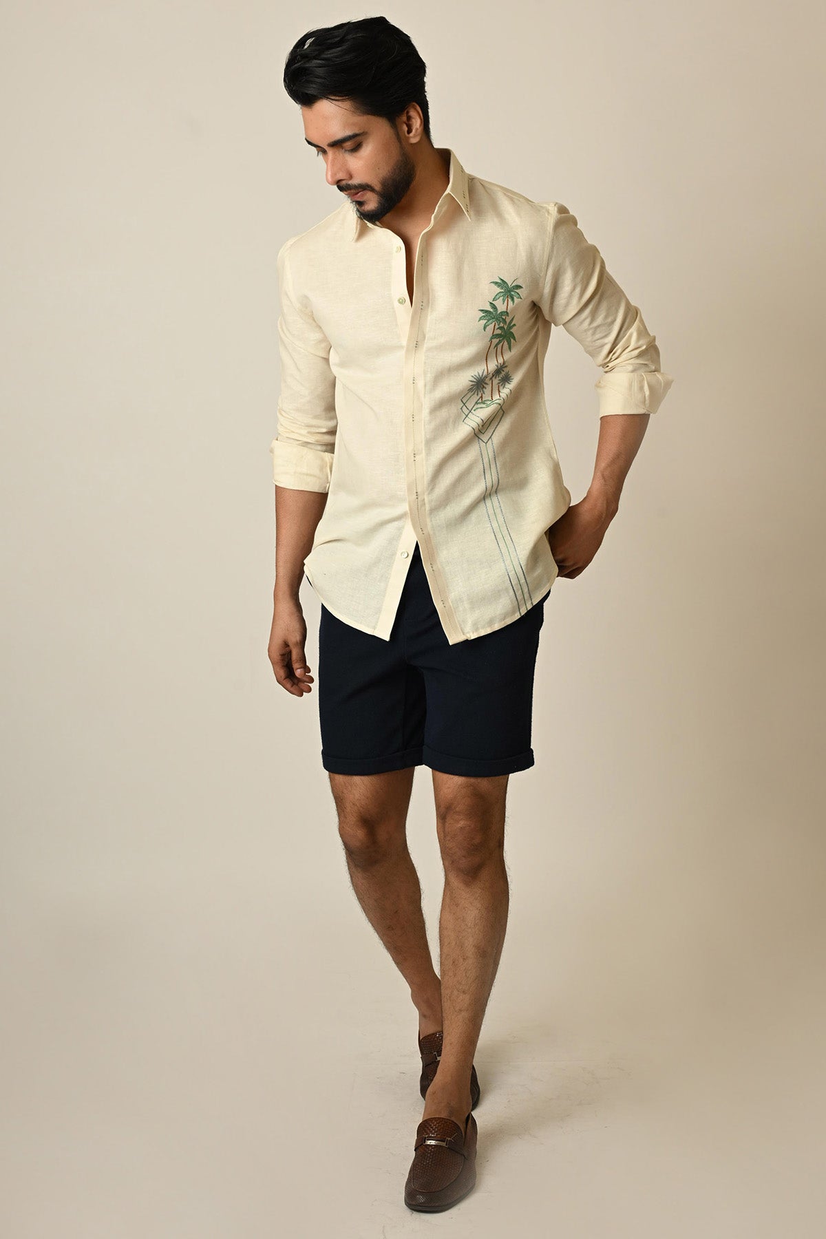 Cream Linen Thread Work Shirt