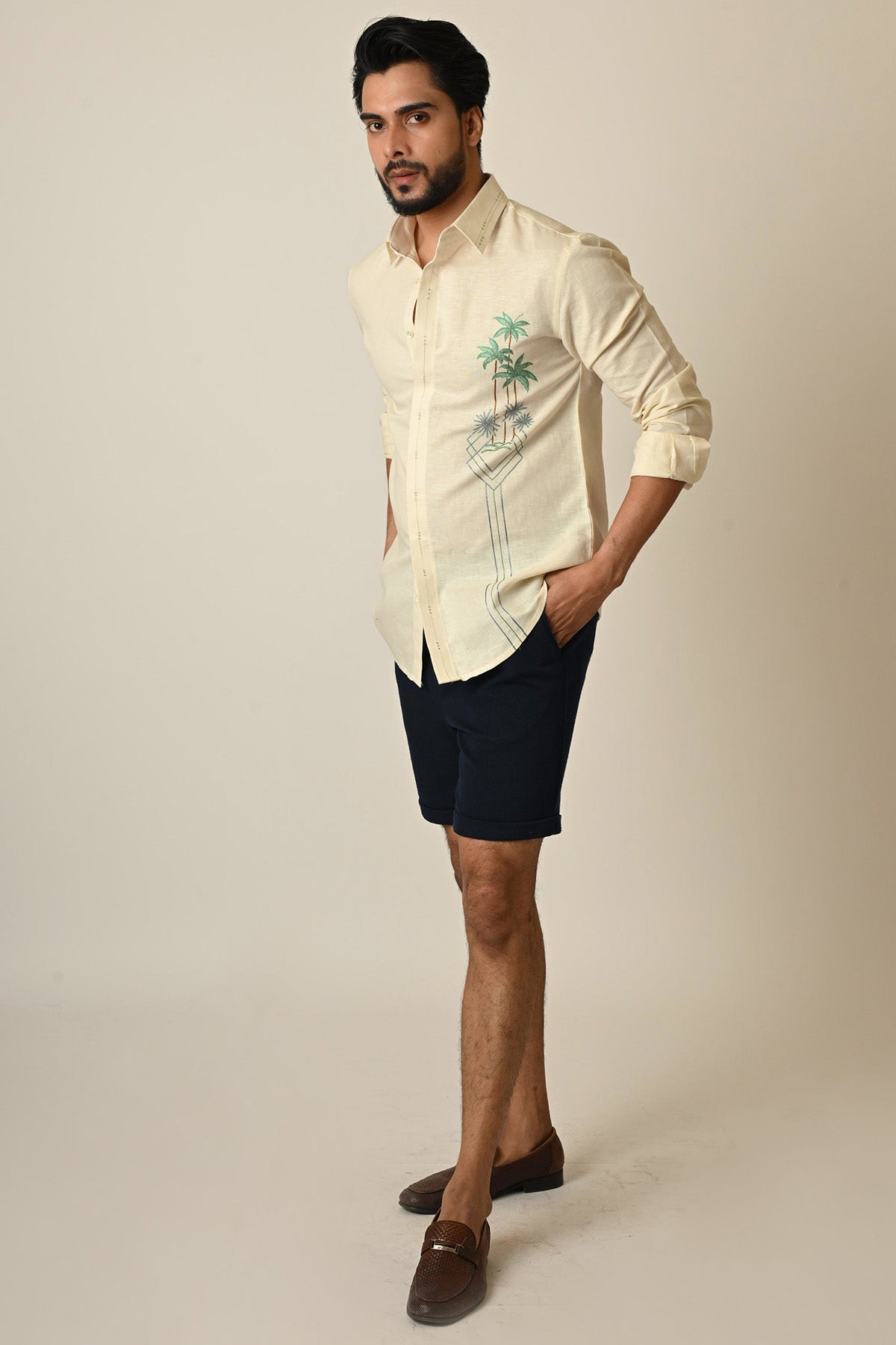 Cream Linen Thread Work Shirt