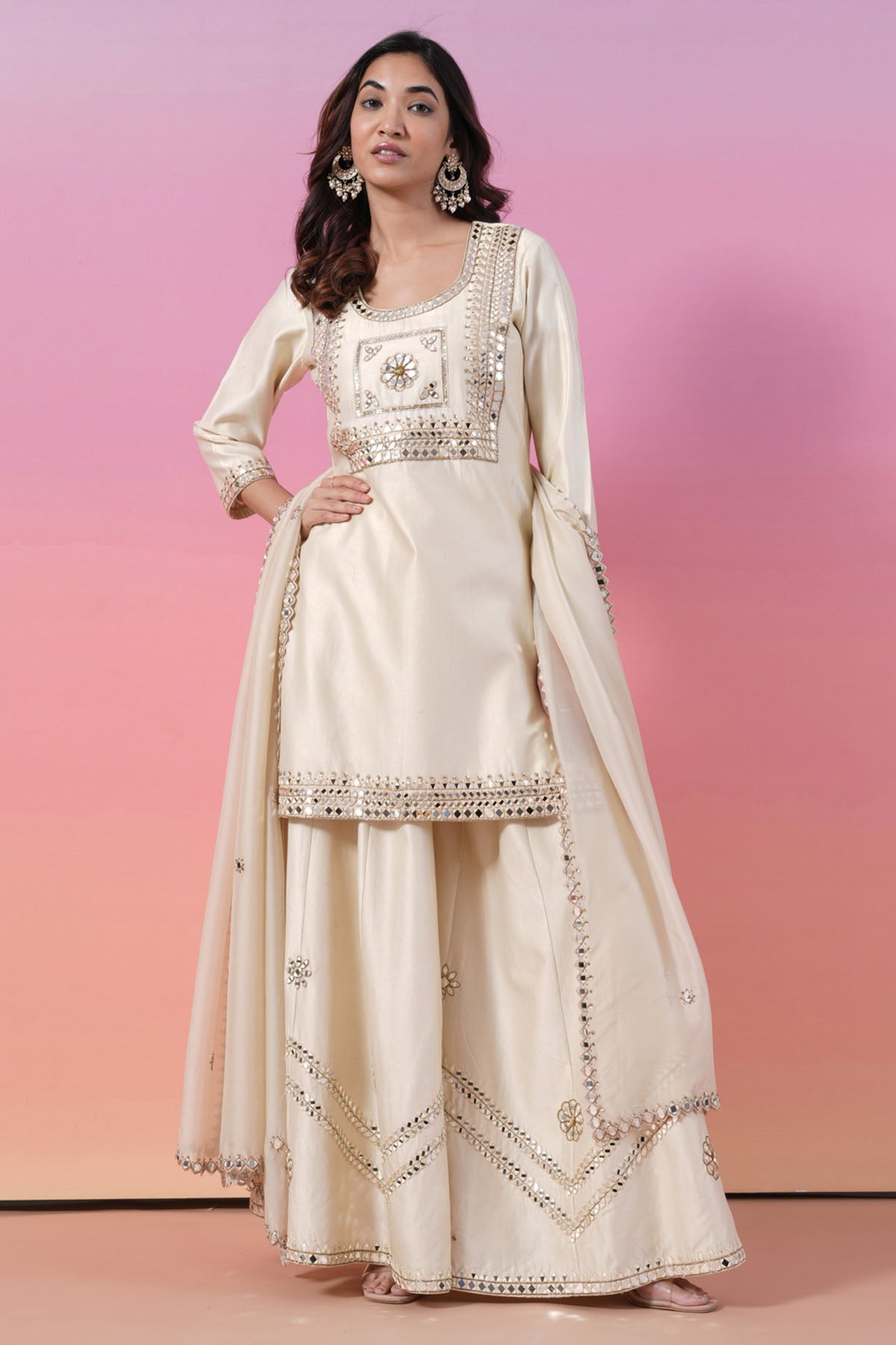 Eesha Gupta Cream Mirror Kurta Palazzo Set for men online at ScrollnShops