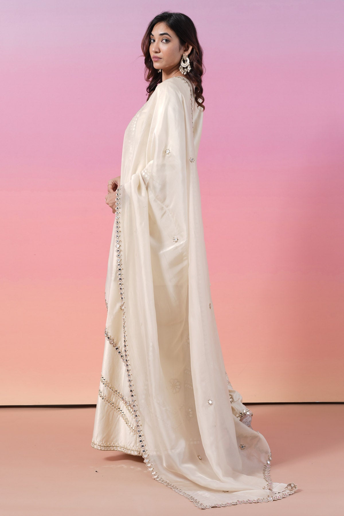 Cream Mirror Kurta Palazzo Set