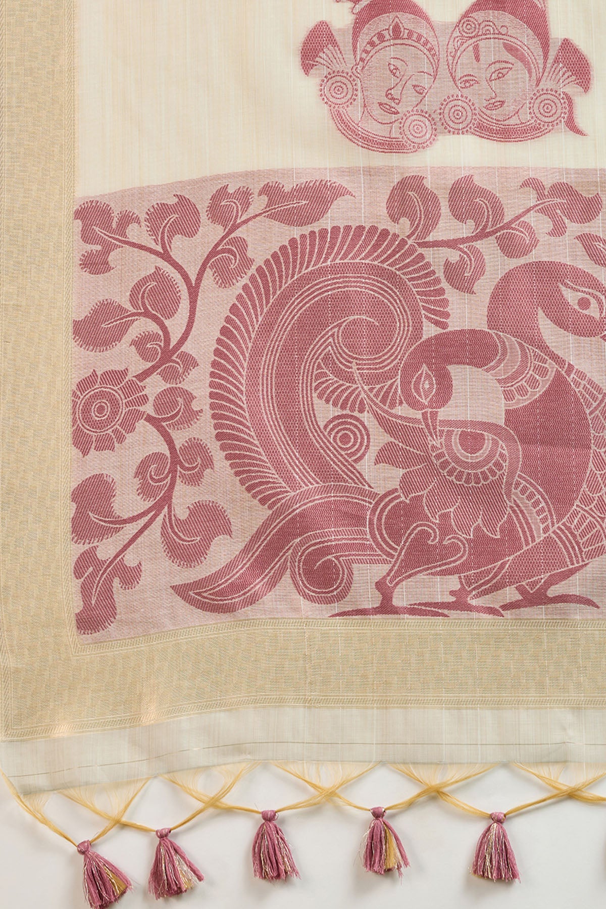 Cream Muga Cotton Checks Saree