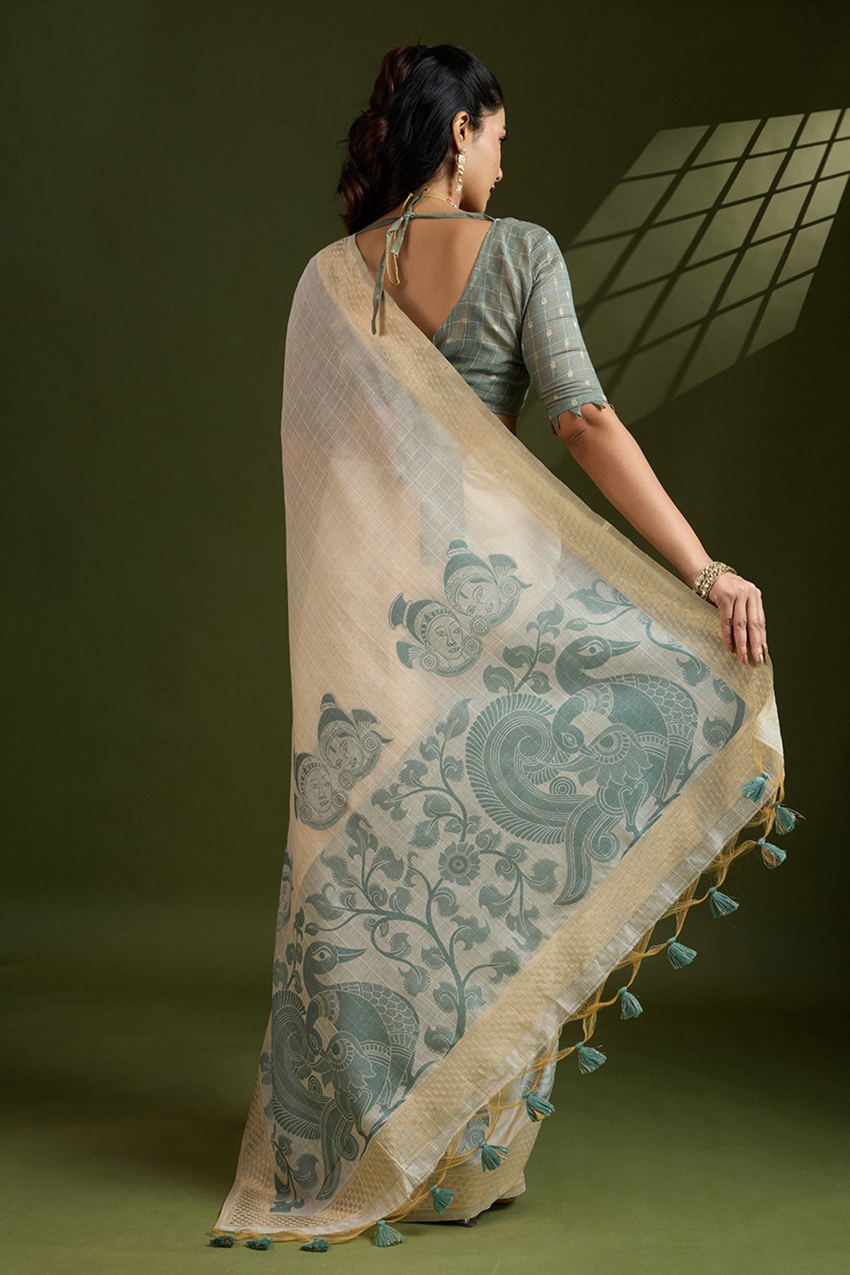 Cream Muga Cotton Saree & Blouse