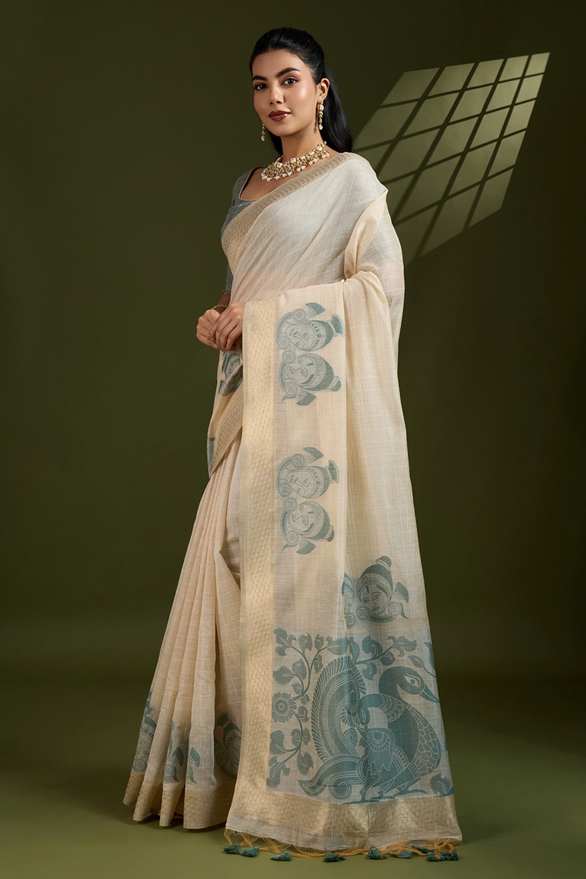 Cream Muga Cotton Saree & Blouse