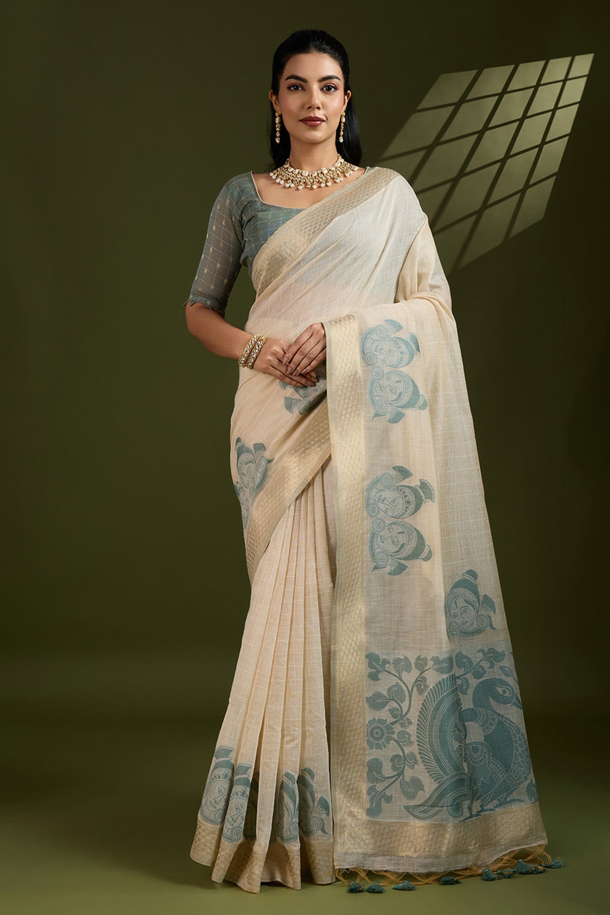 Cream Muga Cotton Saree & Blouse