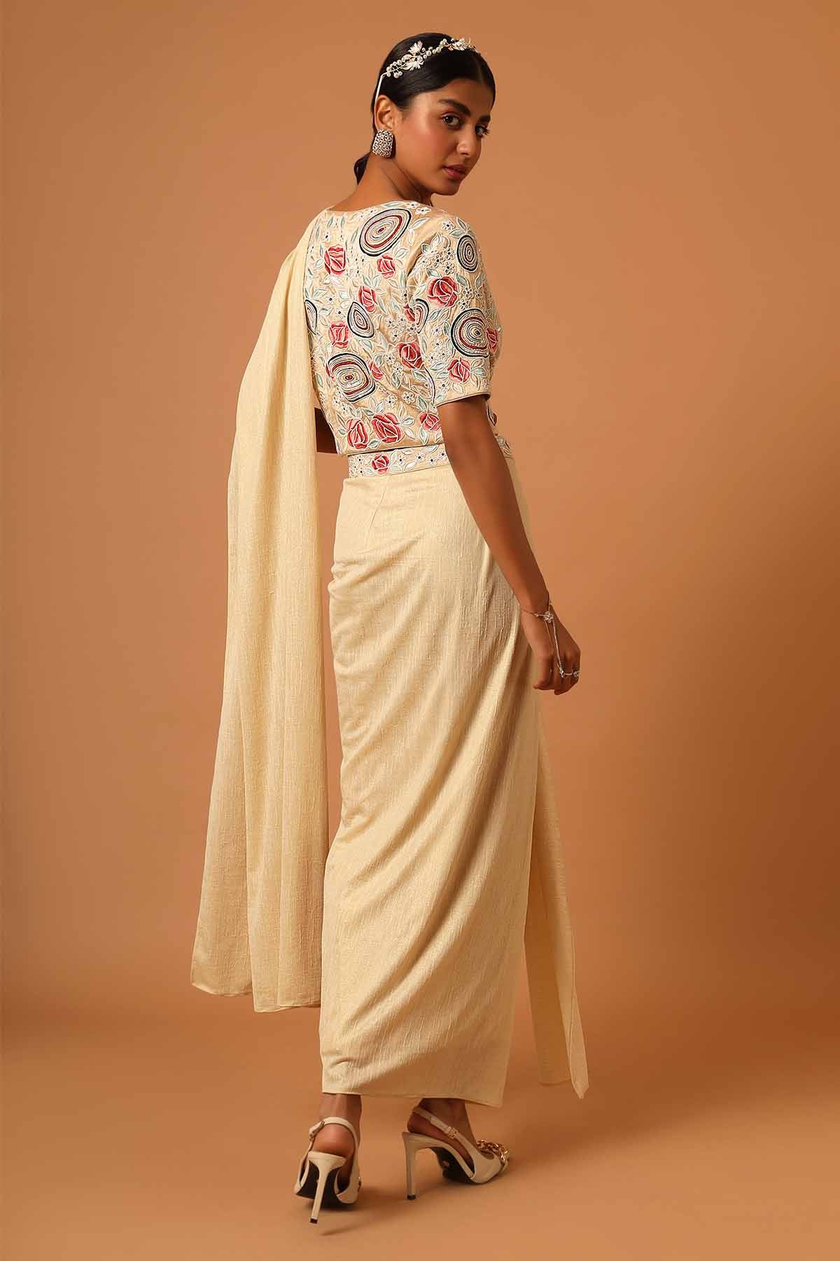 Cream Patchwork Crop Top & Skirt