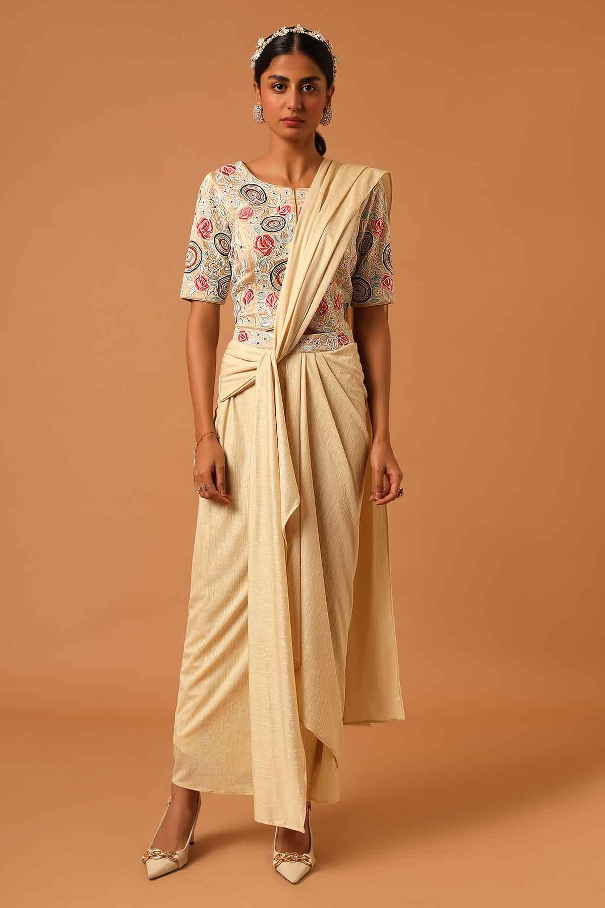 Cream Patchwork Crop Top & Skirt