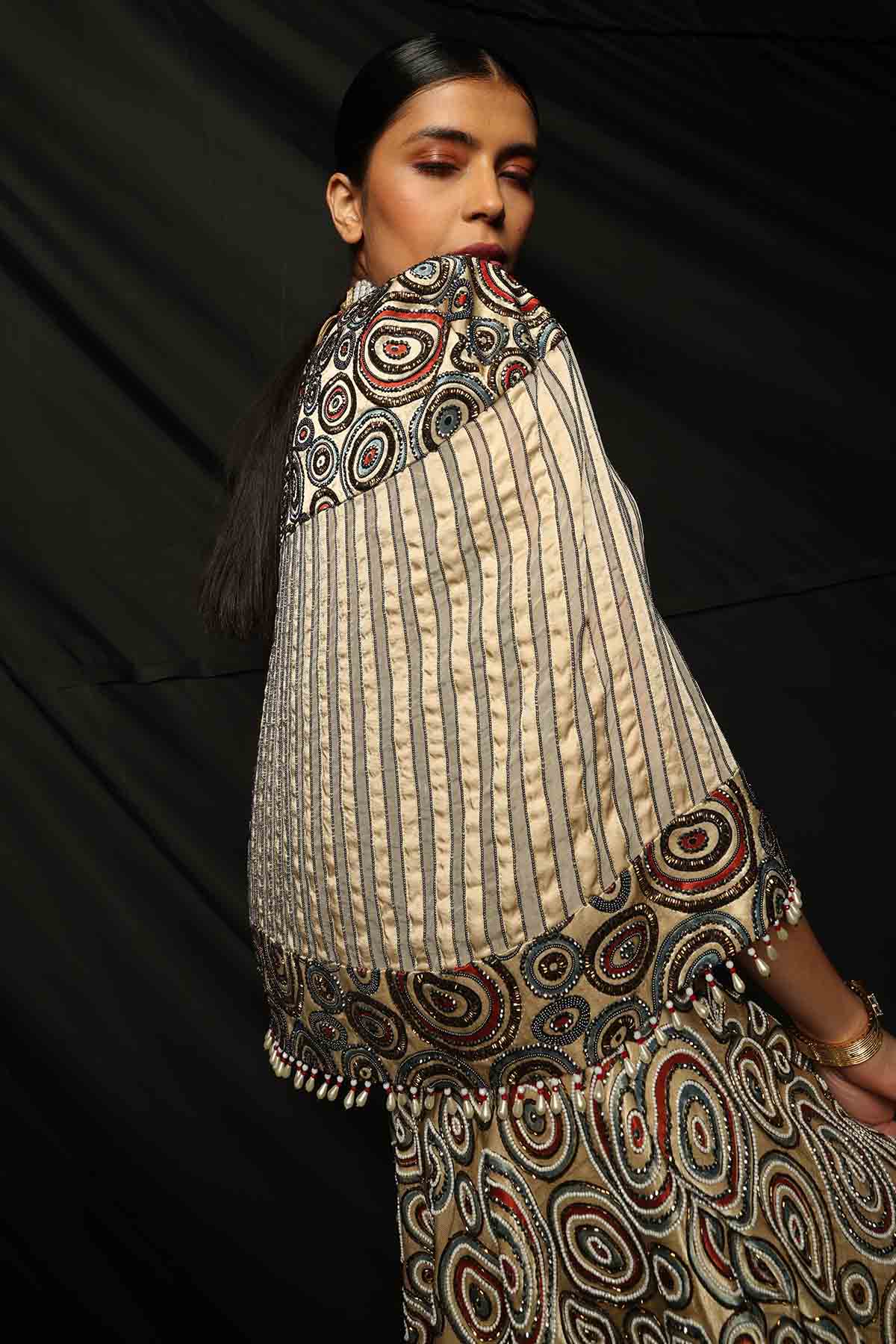 Cream Patchwork Indo-Western Set