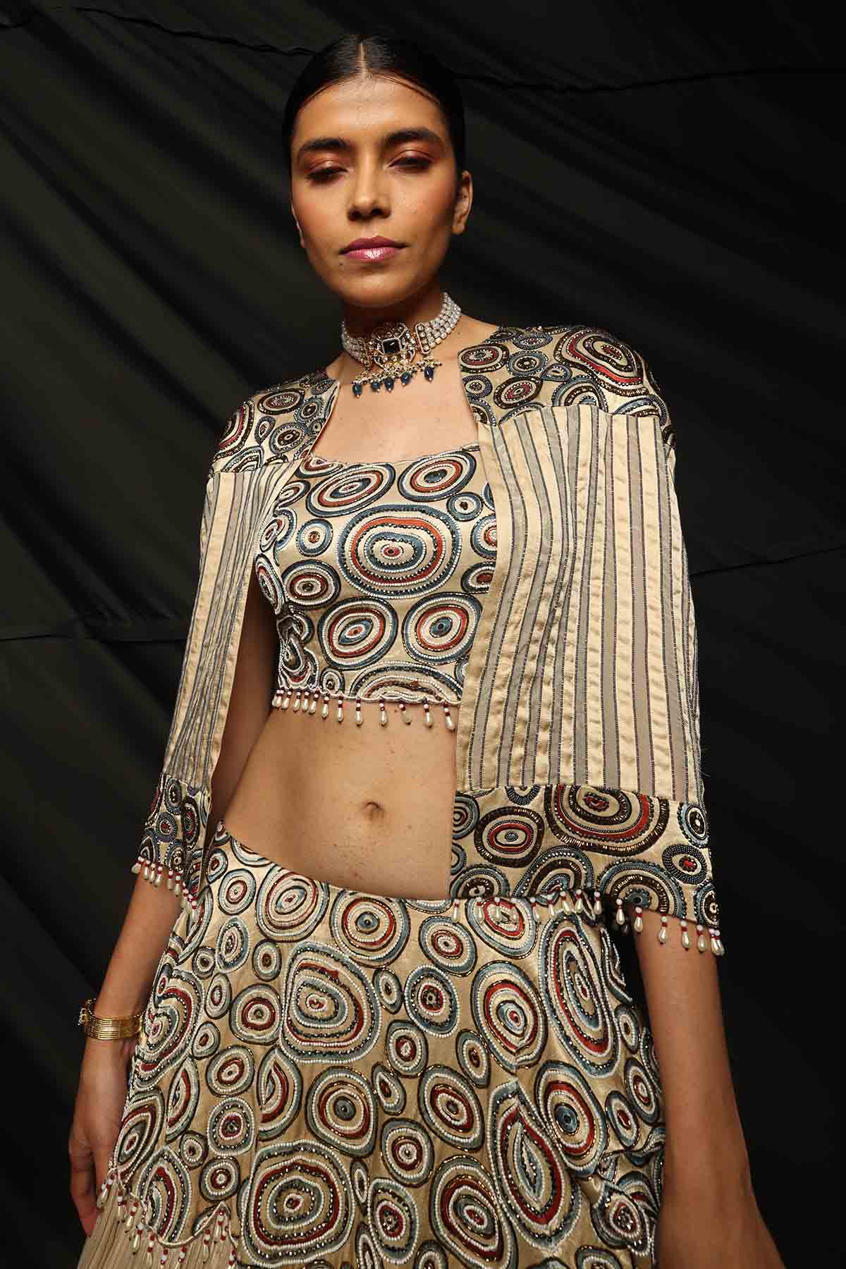 Cream Patchwork Indo-Western Set