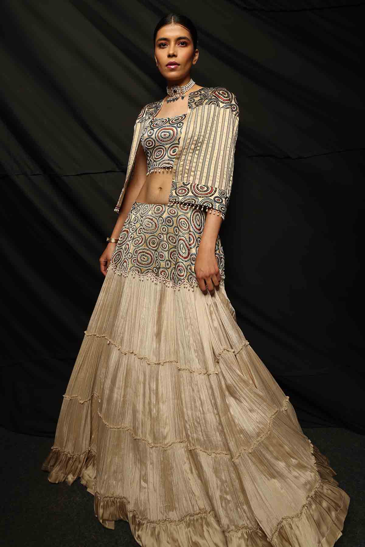 Cream Patchwork Indo-Western Set