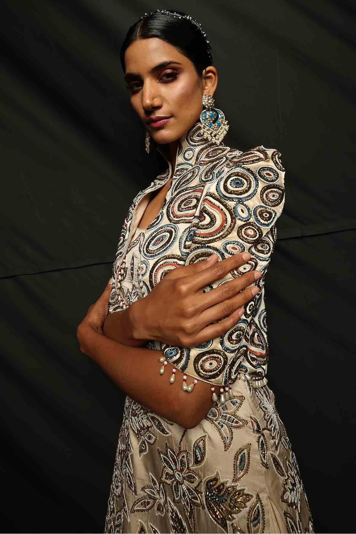 Cream Patchwork Short Jacket Set