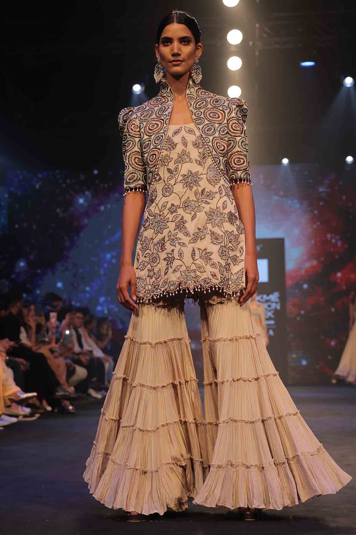 Buy Cream Patchwork Short Jacket Set by Sejal Kamdar at ScrollnShops