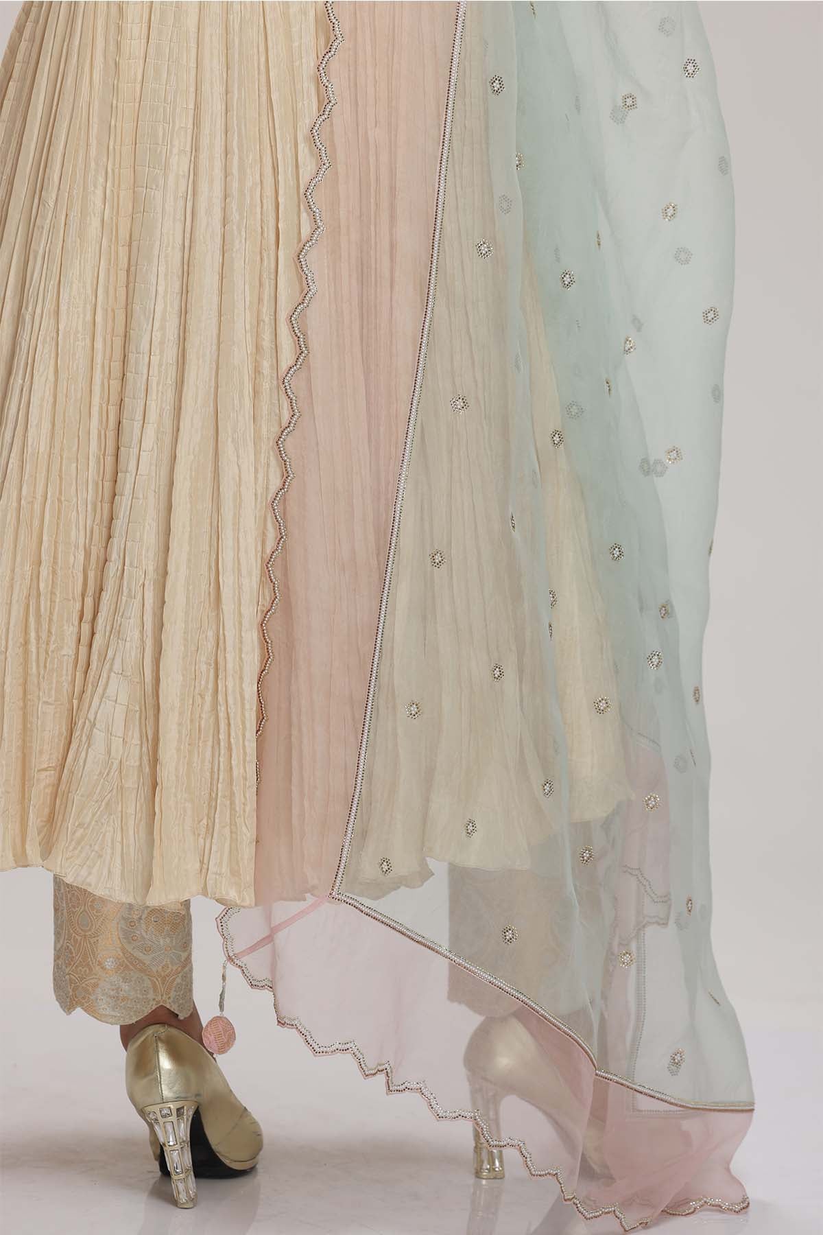 Cream Round Neck Anarkali Set