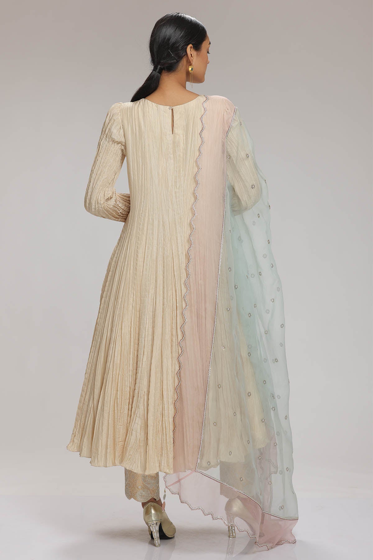 Cream Round Neck Anarkali Set