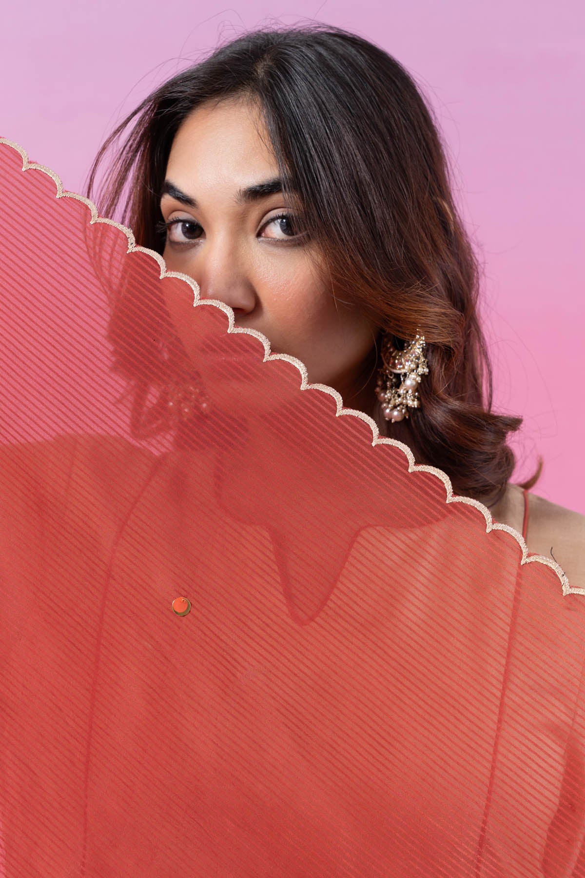 Cream Silk Piping Anarkali Set