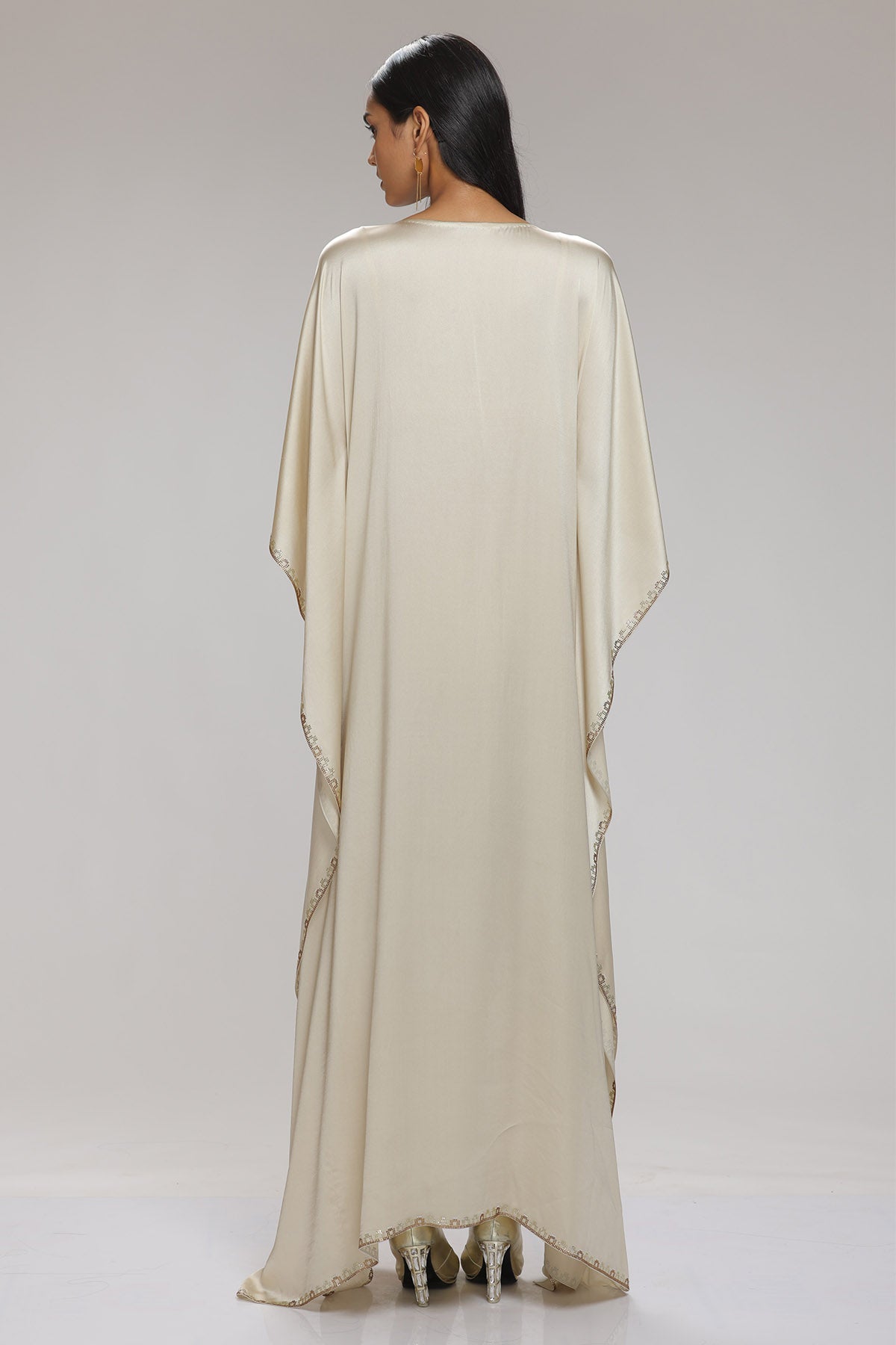 Cream Stones Embellished Kaftan
