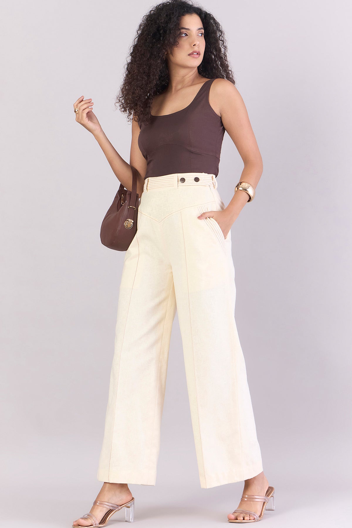Cream Straight Trousers & Belt