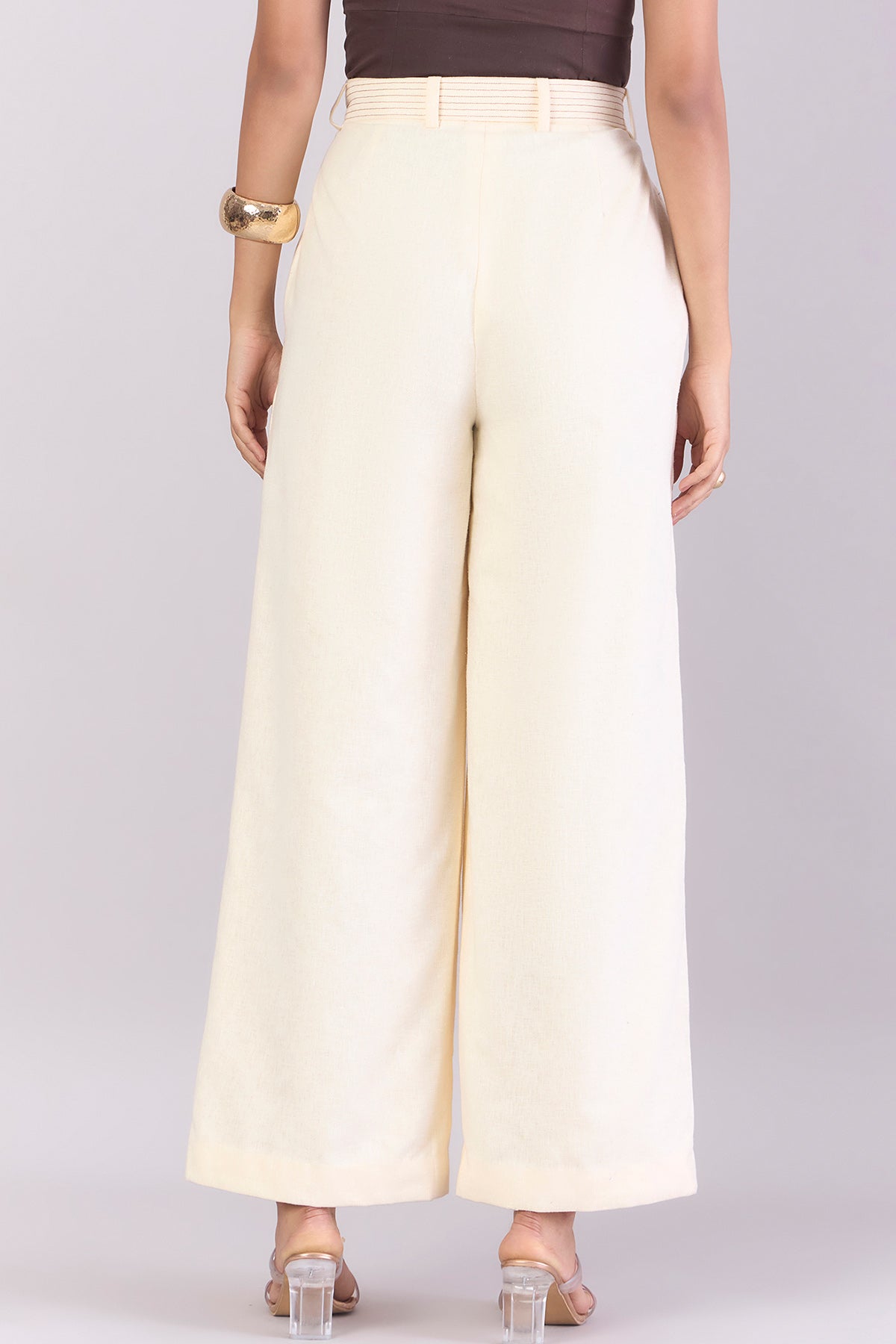 Cream Straight Trousers & Belt