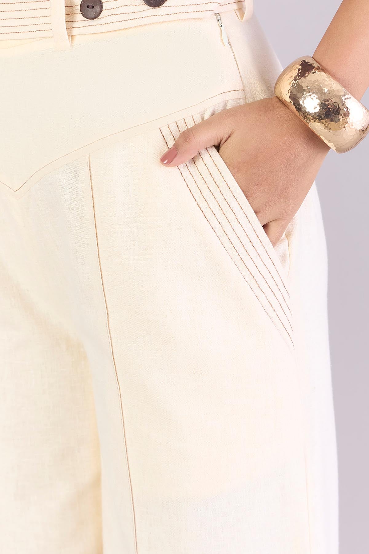 Cream Straight Trousers & Belt