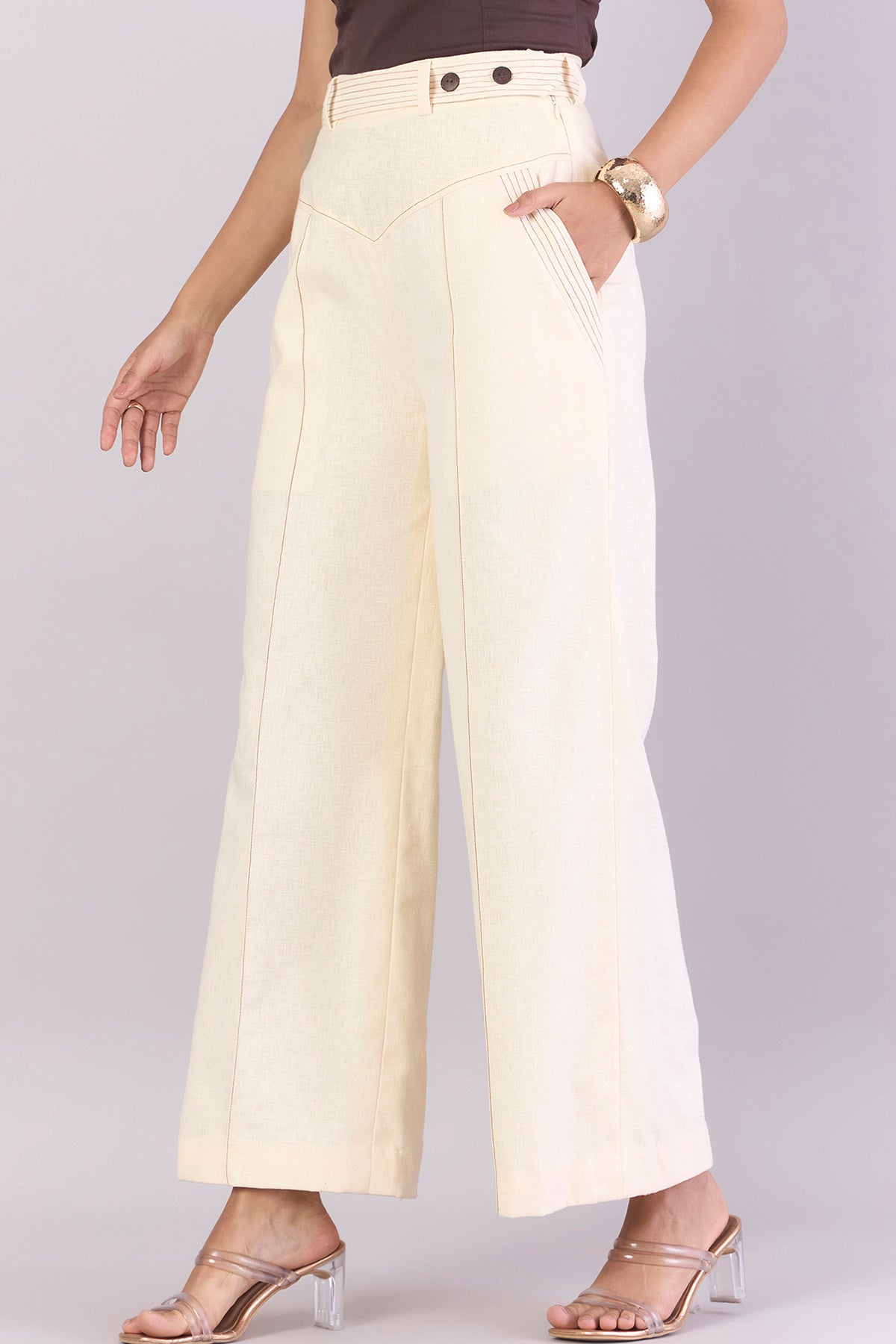 Cream Straight Trousers & Belt