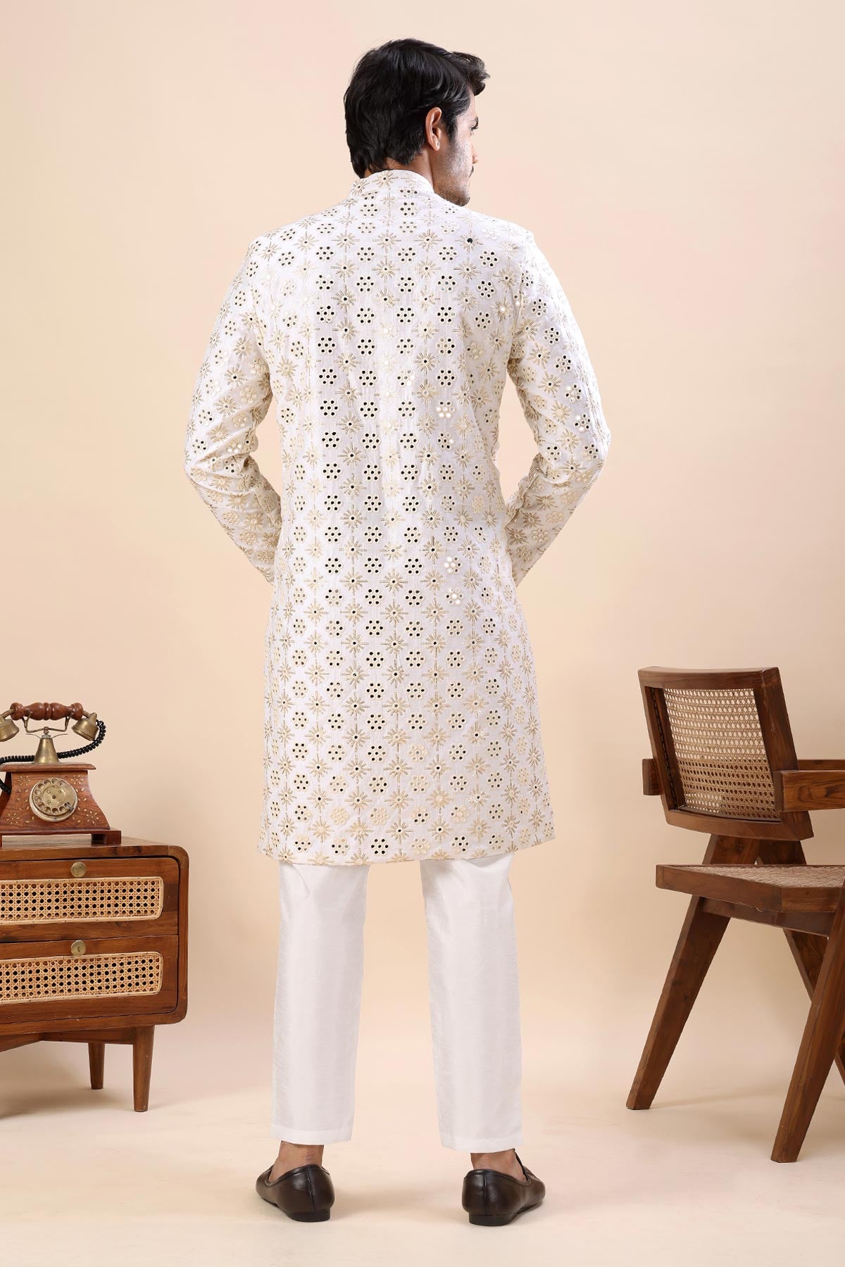 Cream Thread Work Sherwani Set