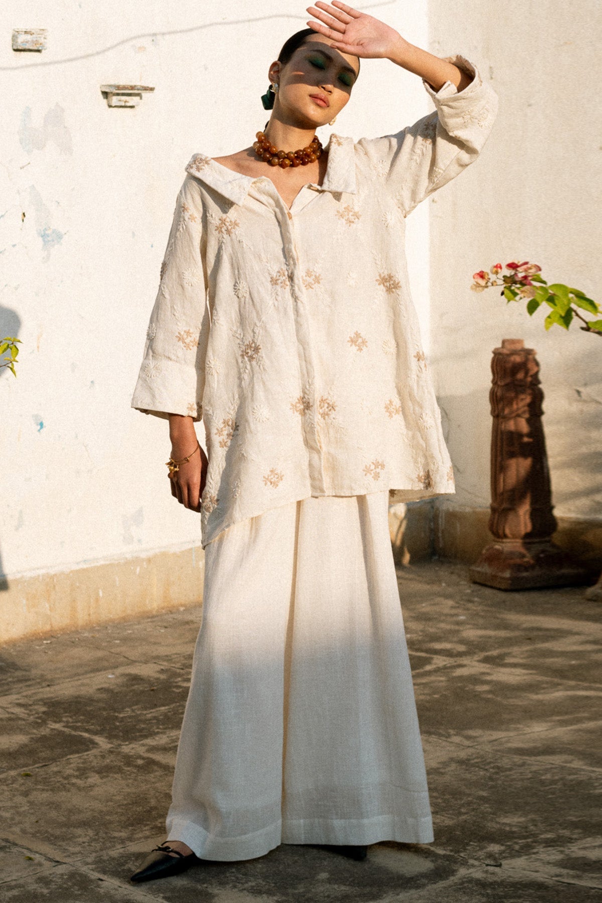 Buy Cream Thread Work Shirt & Pants by Lahario for women online at ScrollnShops