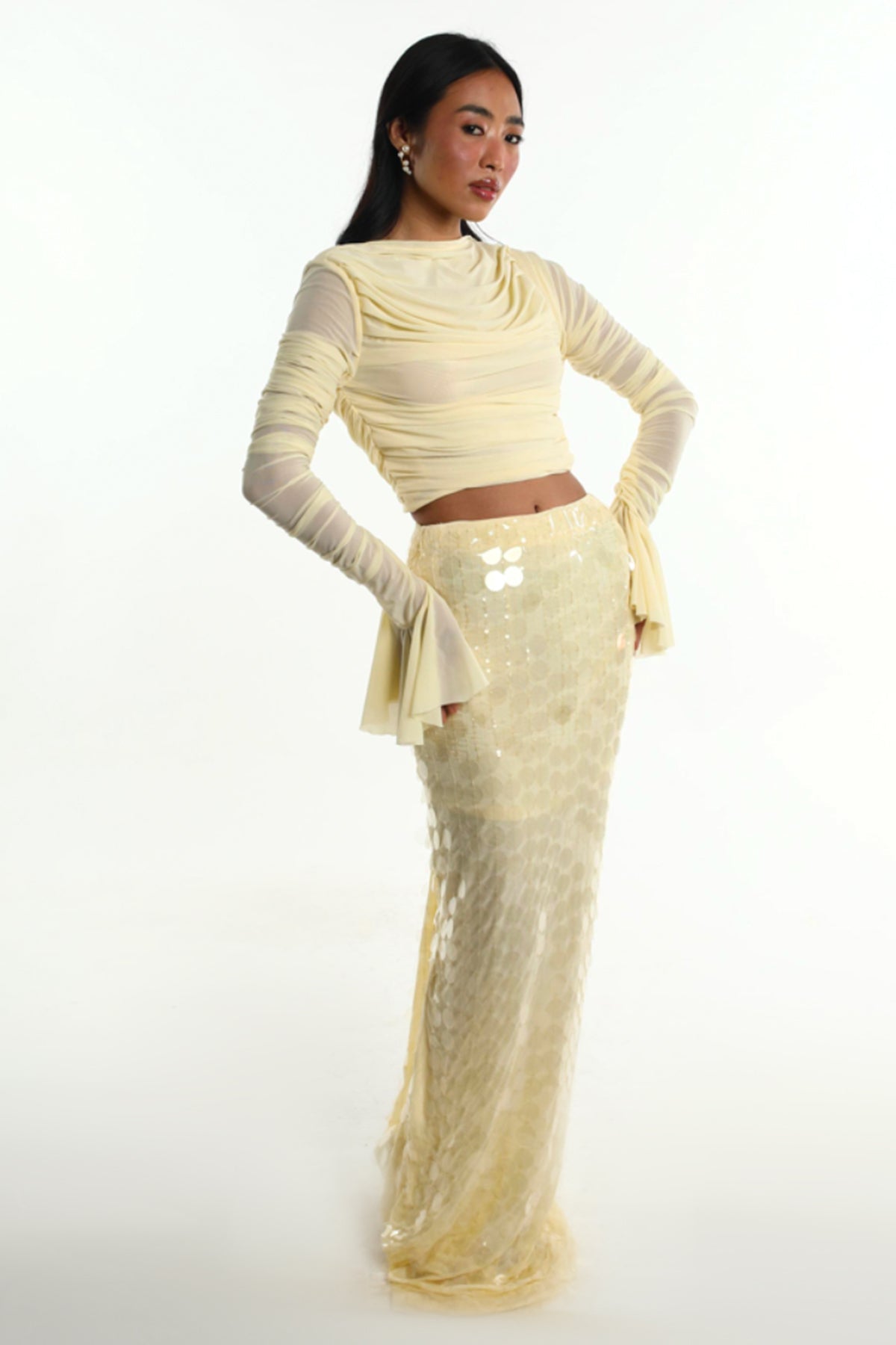 Buy Cream Water Sequins Co-ord Set for women by GKDedit online available at scrollnshops
