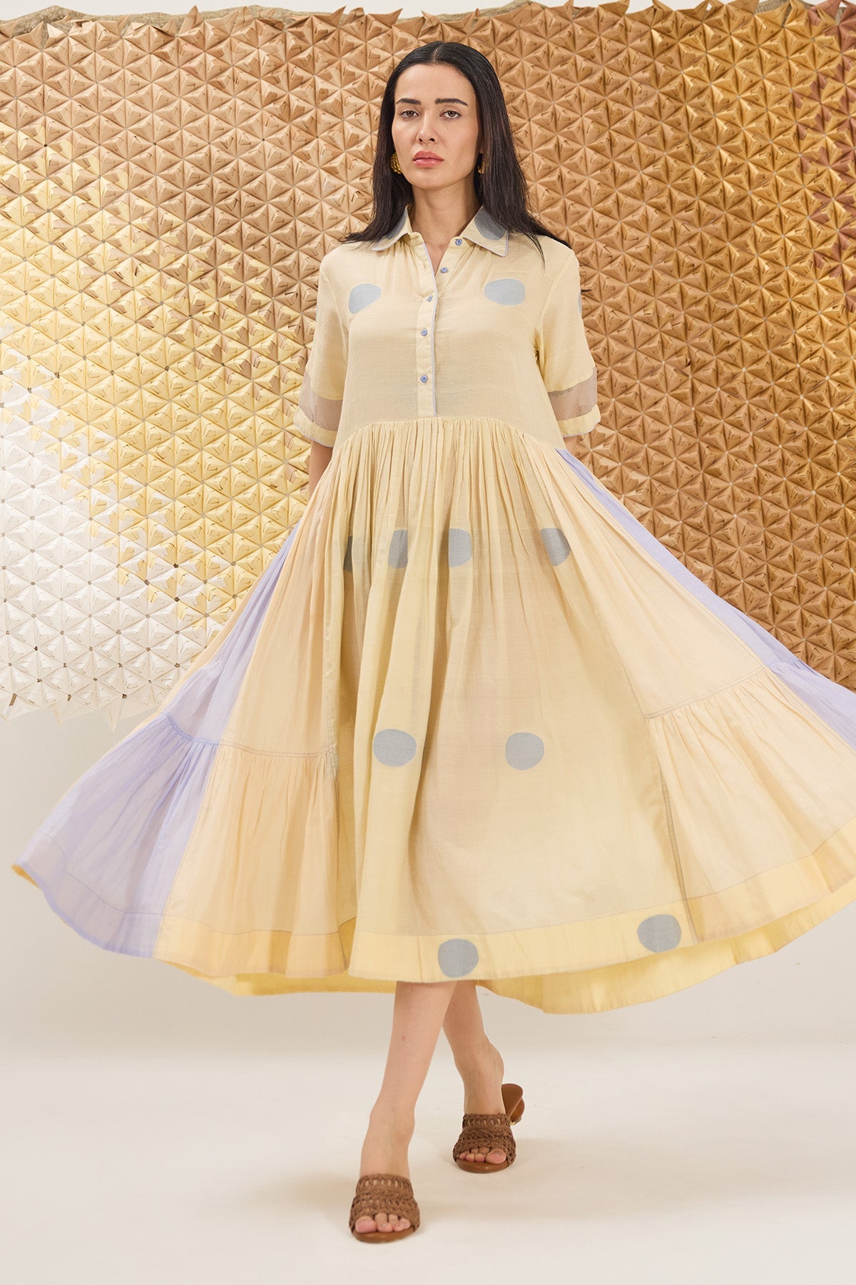 Buy Cream Yellow Pintuck Midi Dress by The Loom Art for women online at ScrollnShops