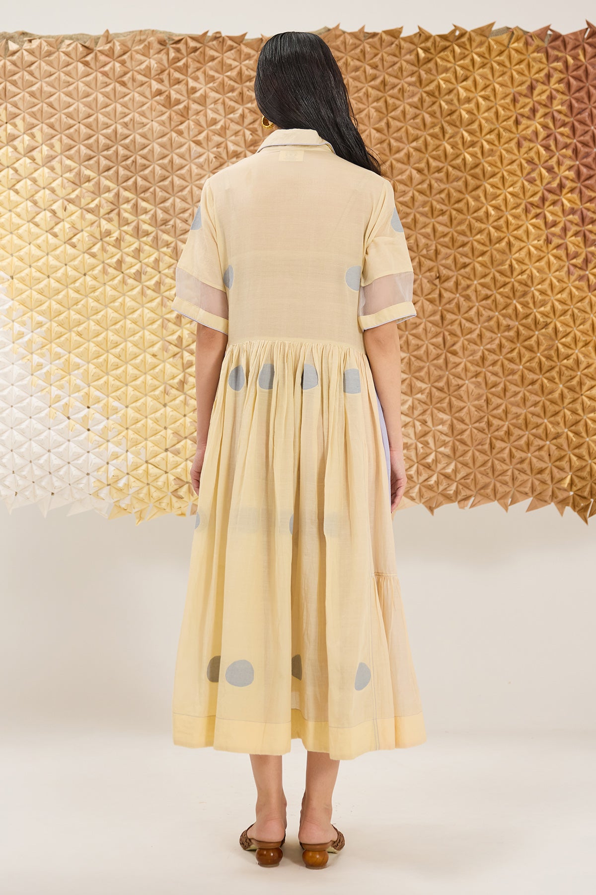 Cream Yellow Pintuck Midi Dress