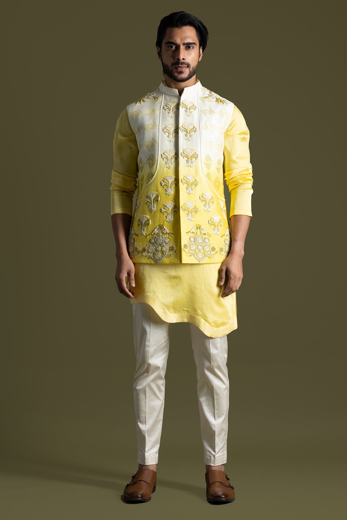 Cream Yellow Shade Bundi Jacket