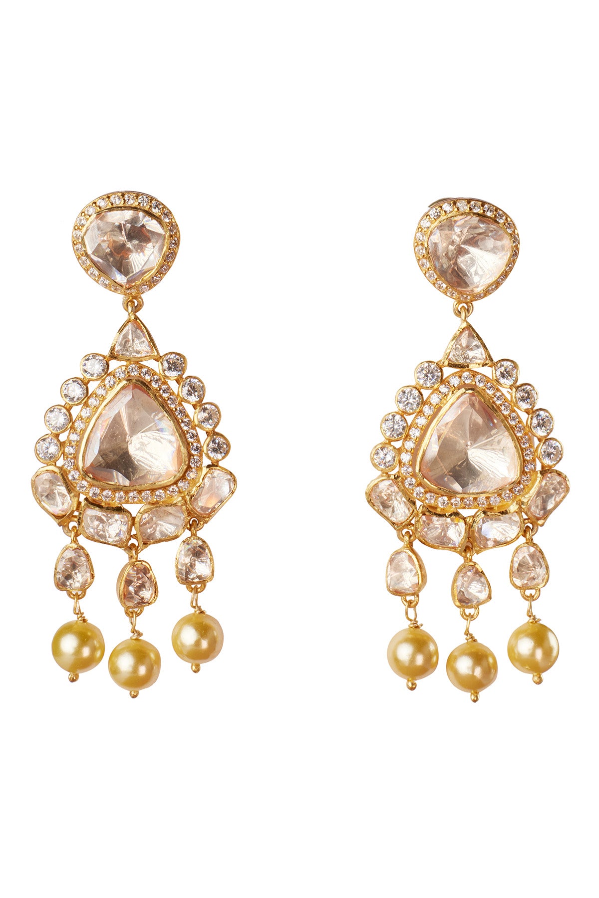 Cream Moissanite Polki Danglers