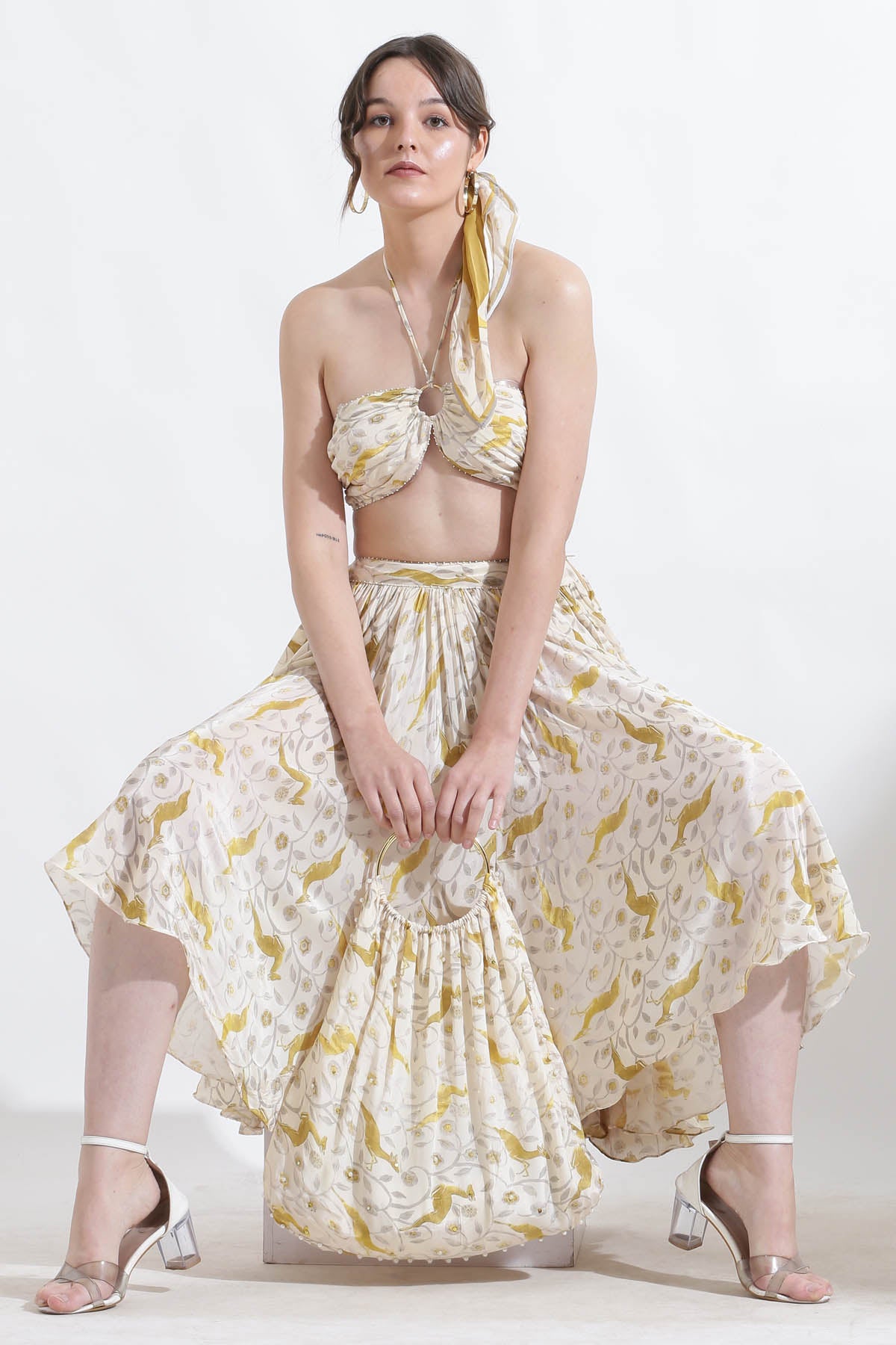 Crepe Printed Flared Skirt