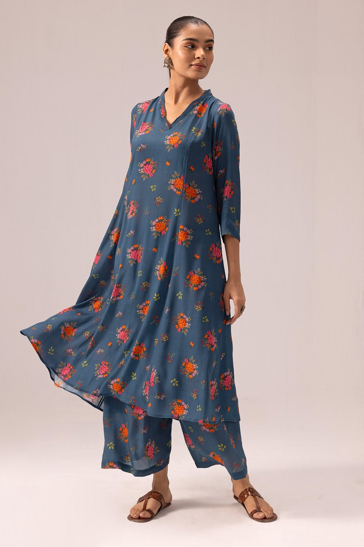 Buy Crepe Blue Pintuck Kurta & Pant By Label Shreya Sharma For Women Online at ScrollnShops