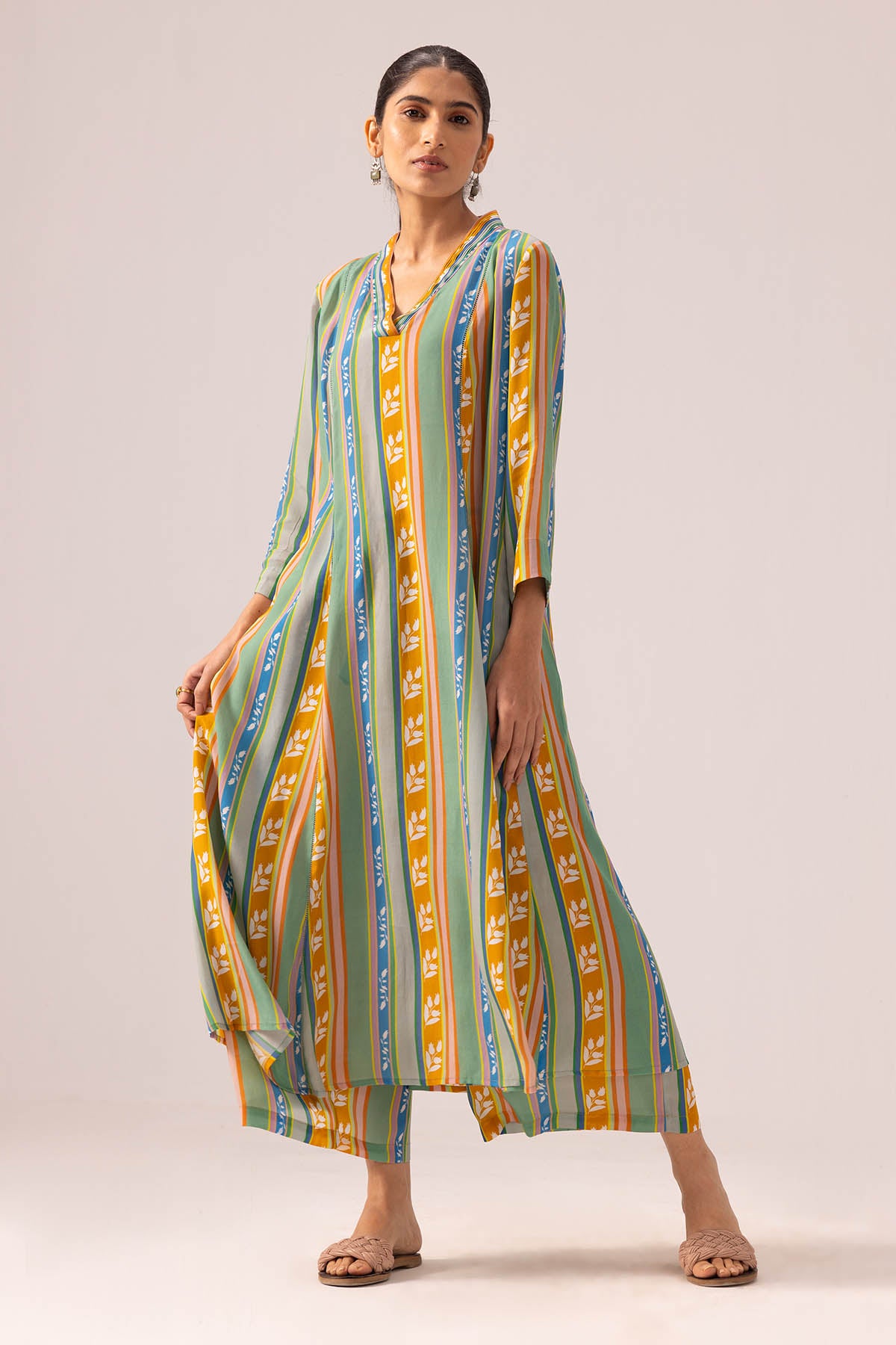 Crepe Blue Pintuck Kurta Set