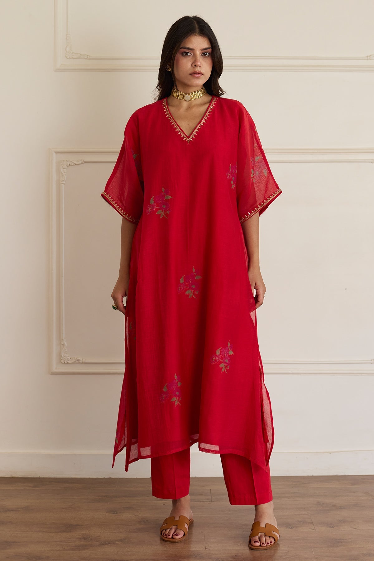 Buy Crimson Chanderi Kurta & Pants by Juanita For women Online at Scrollnshops