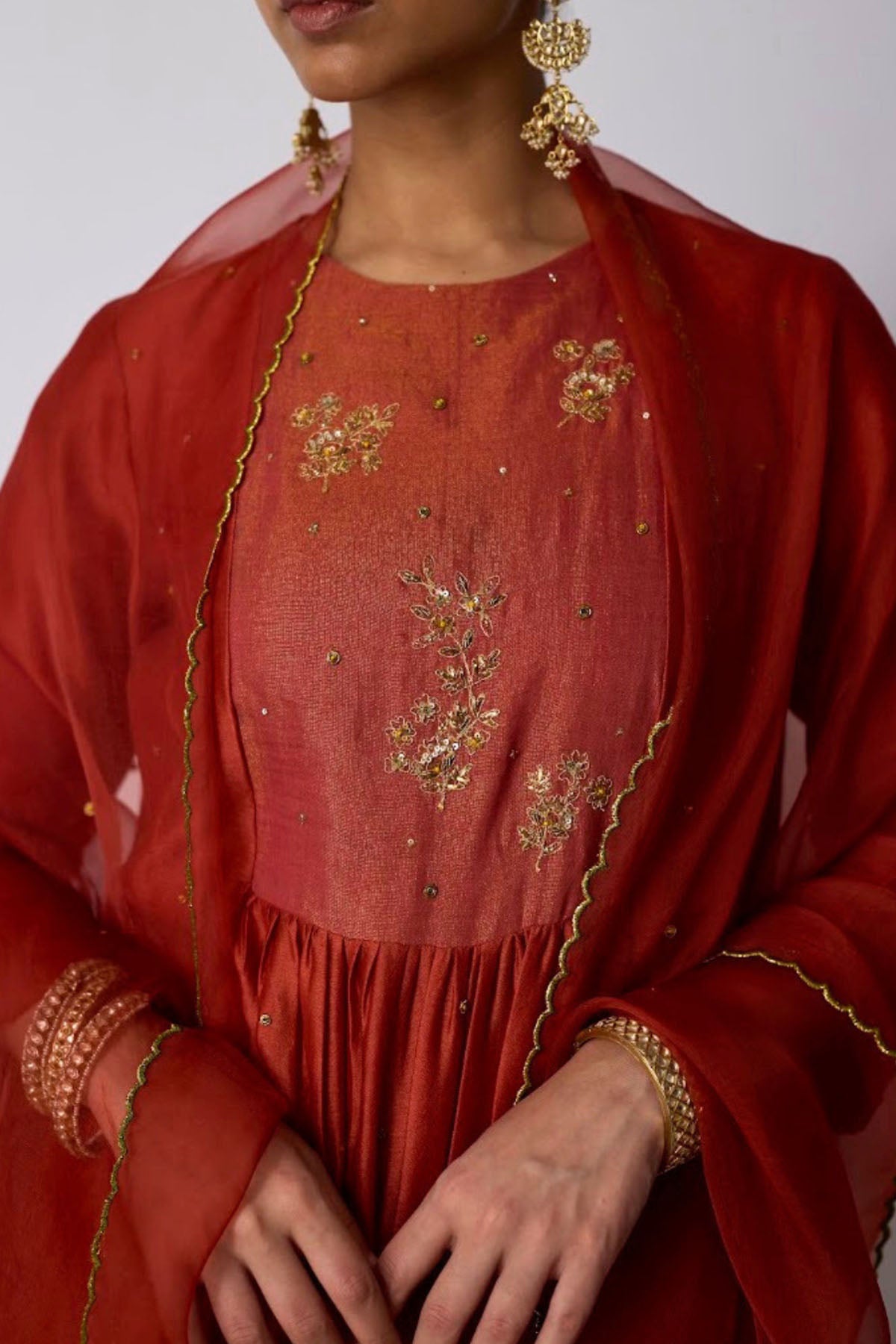 Crimson Chanderi Yoke Kurta Set
