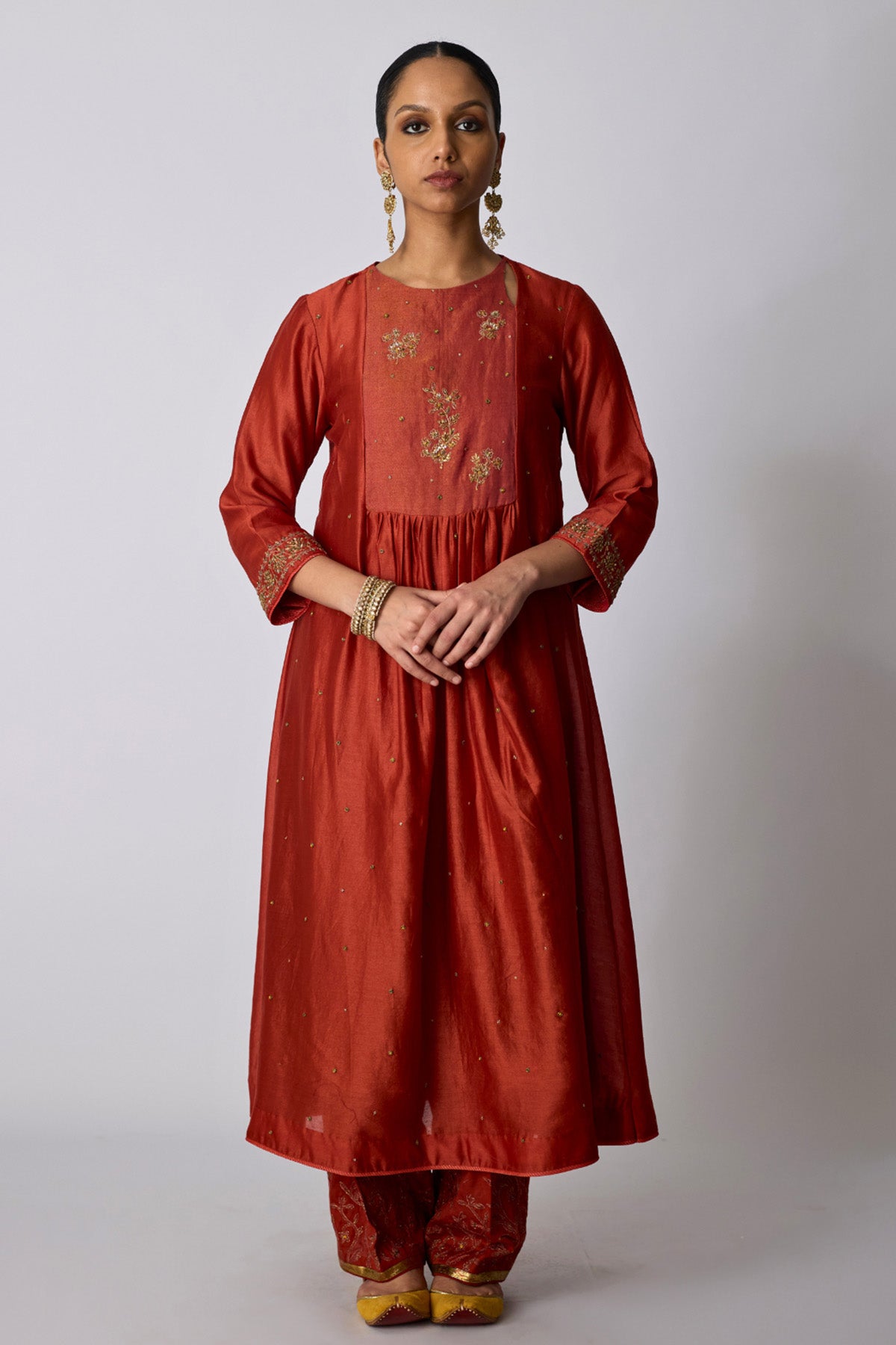 Crimson Chanderi Yoke Kurta Set