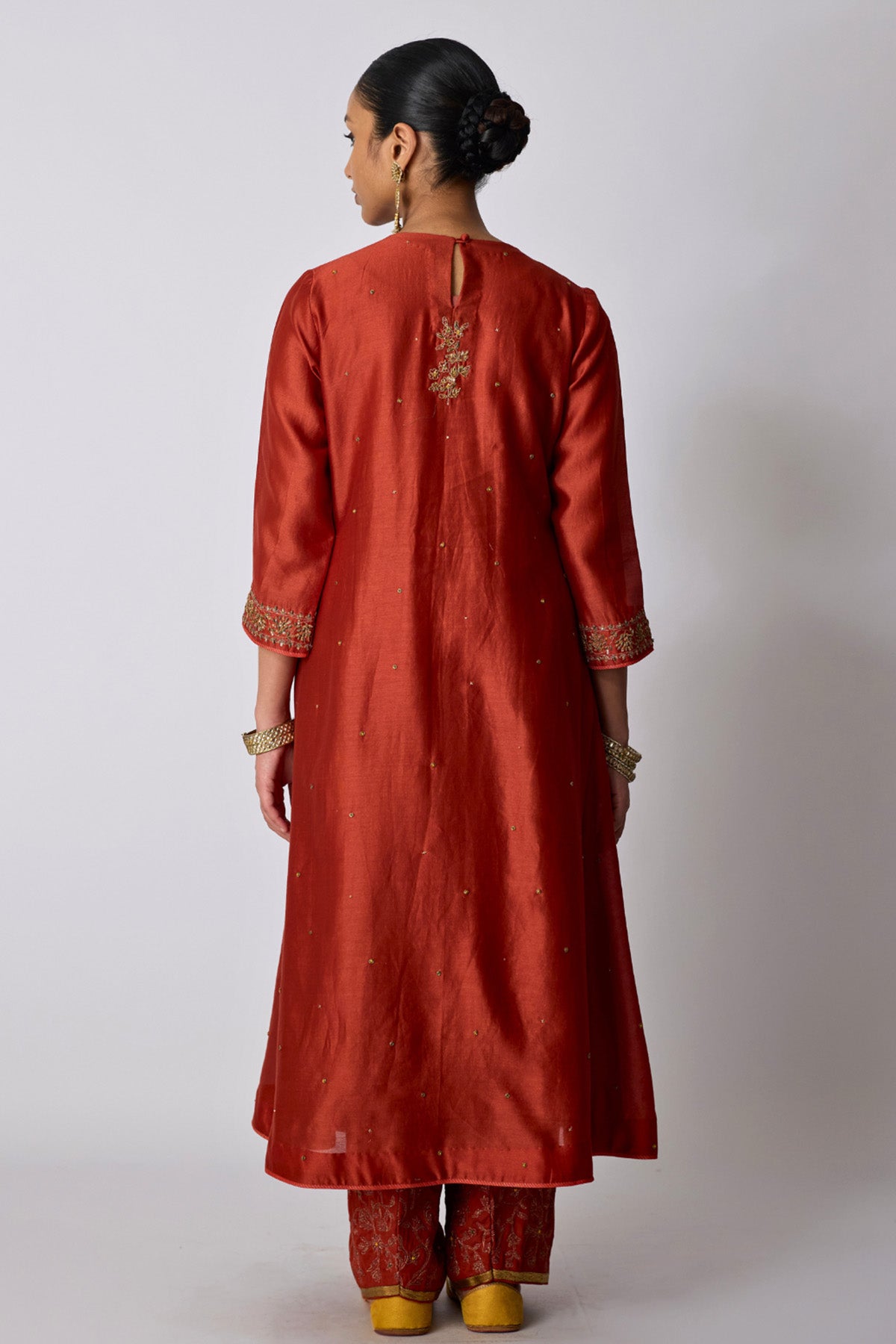 Crimson Chanderi Yoke Kurta Set