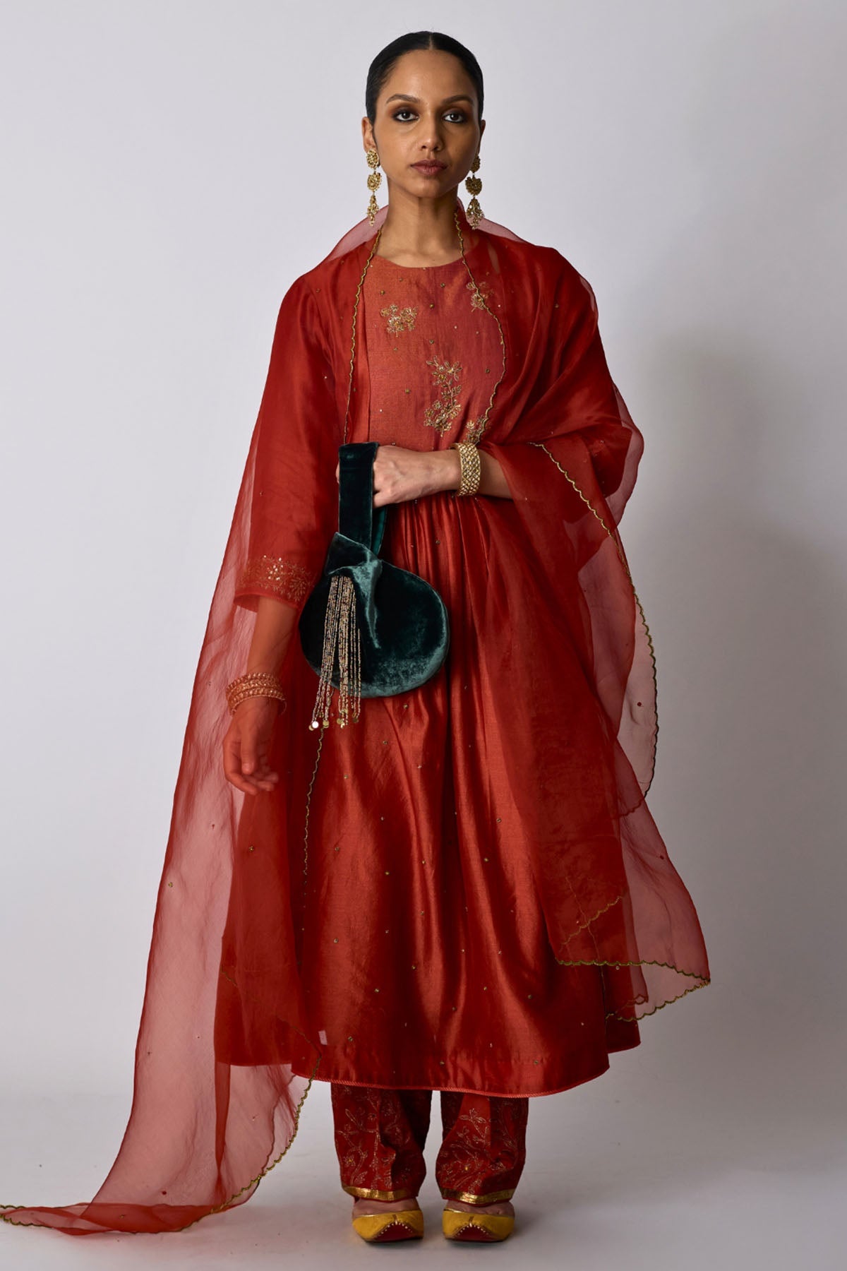 Buy Crimson Chanderi Yoke Kurta Set for women by Rhua India online available at scrollnshops