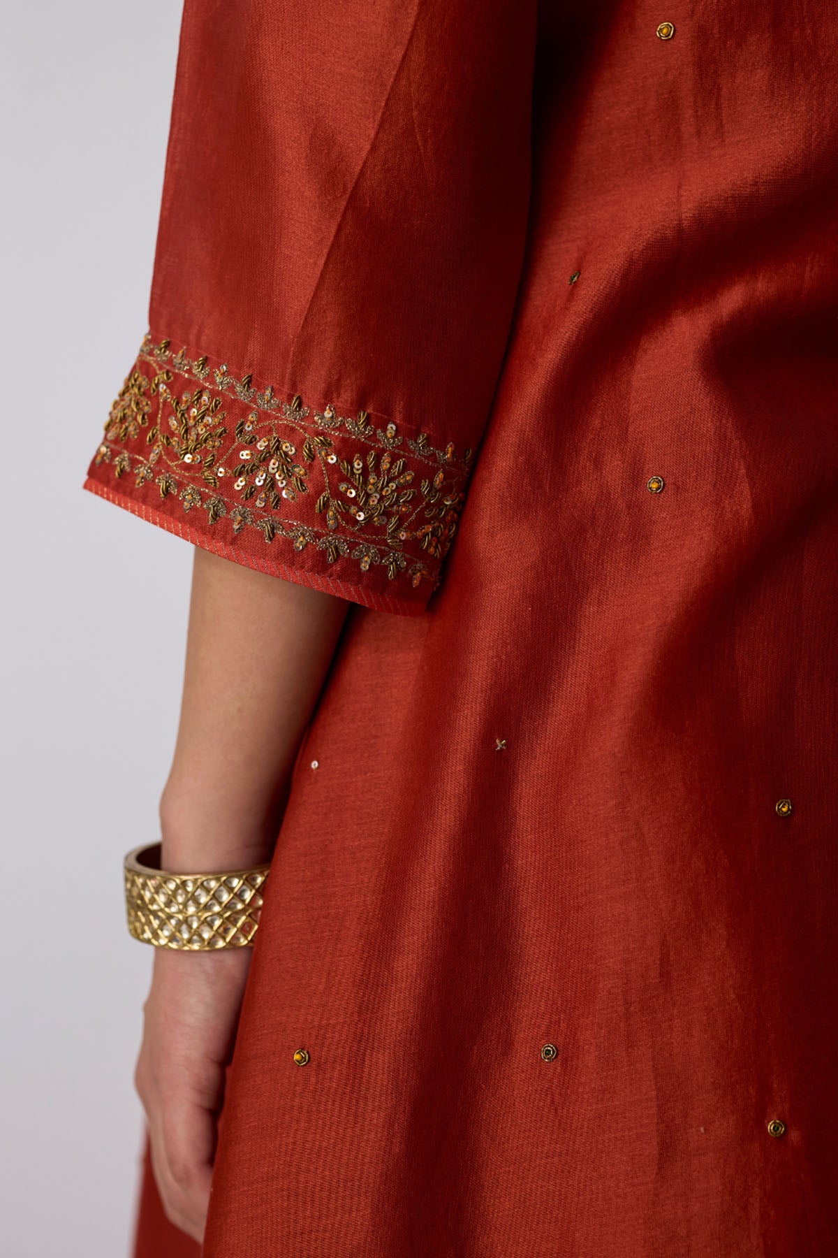Crimson Chanderi Yoke Kurta Set